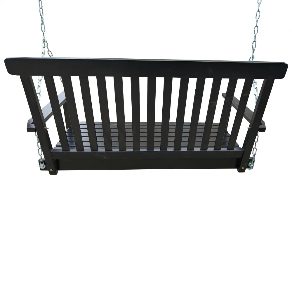 Front Porch Swing with Armrests,Wood Swing Bench with Hanging Chains for Outdoor Patio Garden Yard,800 LBS Weight Capacity,Easy to Assemble,Black - Image 3