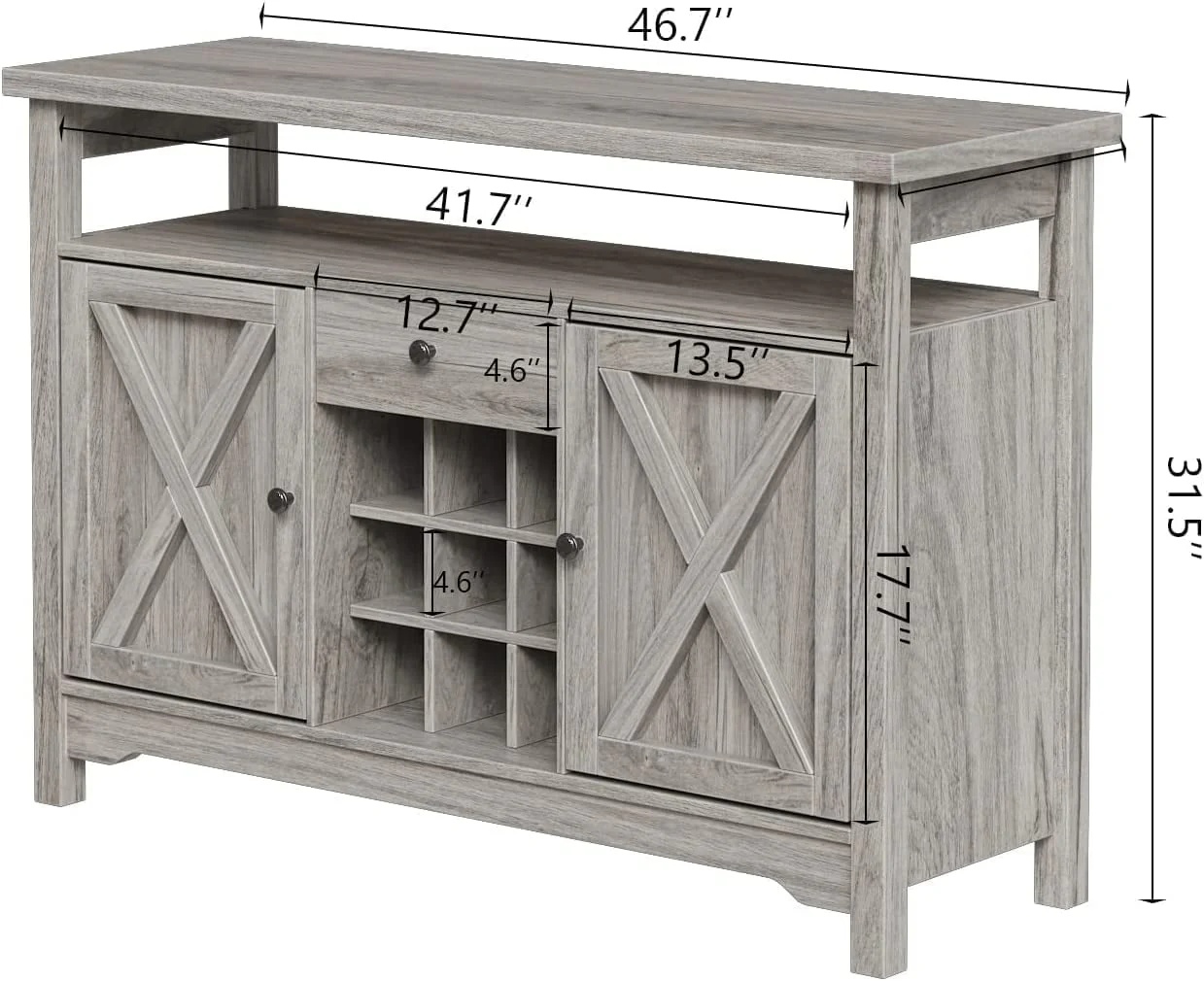 Catrimown Farmhouse Coffee Bar Cabinet, 47" Sideboard Buffet Cabinet with Barn Door, Buffet Storage Cabinet with Removable Wine Rack, Farmhouse Gray - Image 5
