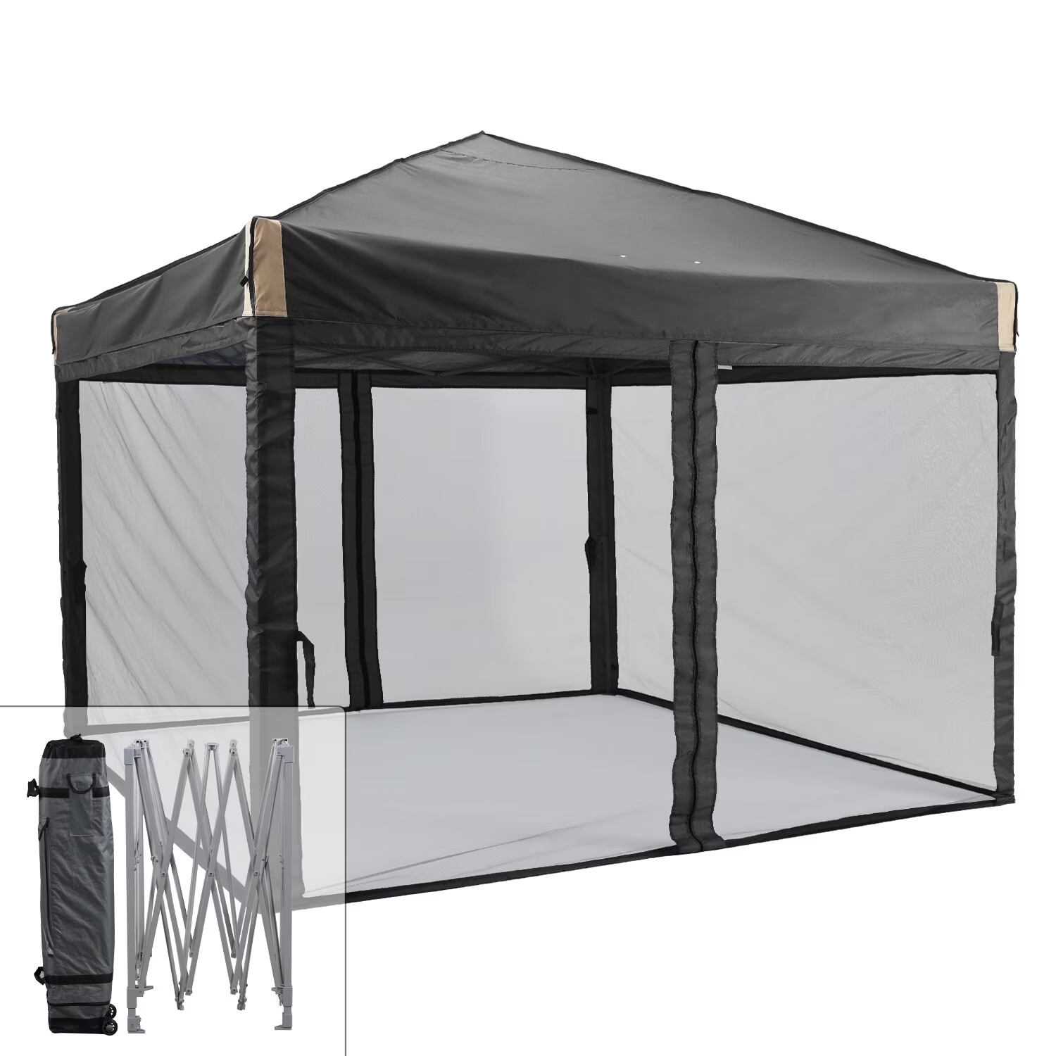 YUONAO 10x10 ft Pop Up Canopy Tent with Mesh Sidewalls, Portable Outdoor Shade Tent, Waterproof UV-Resistant Folding Gazebo for Backyard, Patio, Camping, Party(Beige) - Image 3