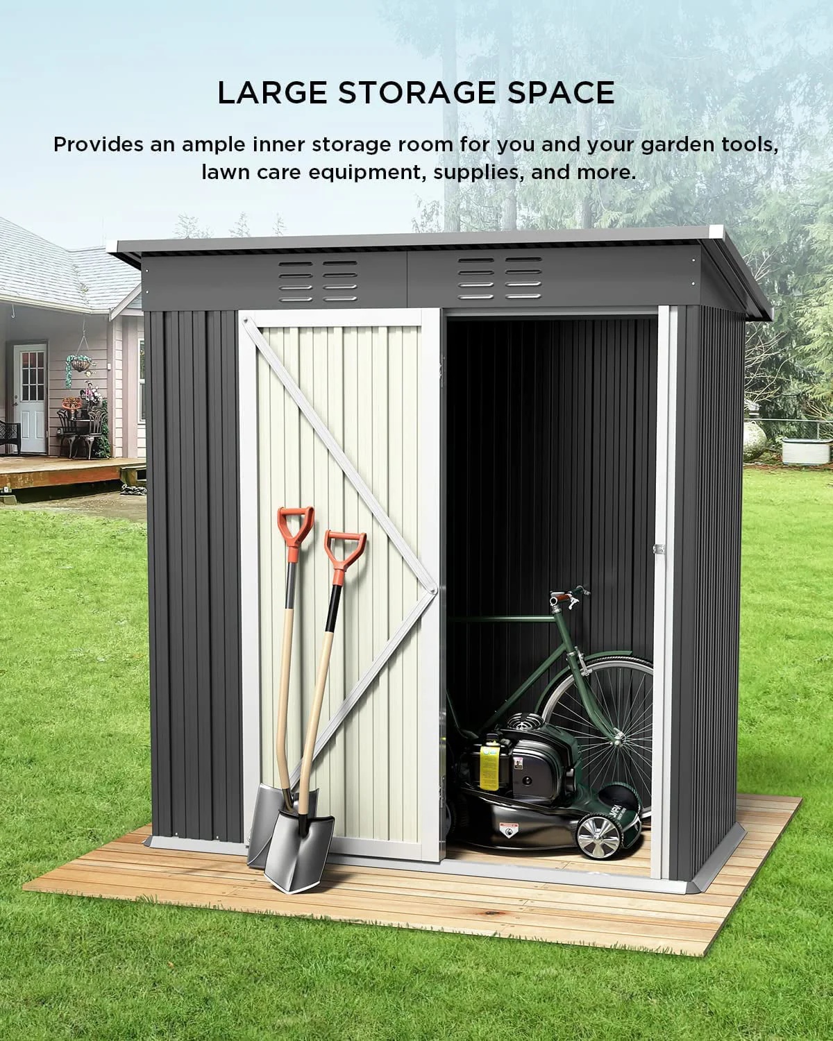 5' x 3' Outdoor Storage Shed, Metal Outdoor Storage Cabinet with Single Lockable Door, Waterproof Tool Shed,Gray - Image 4
