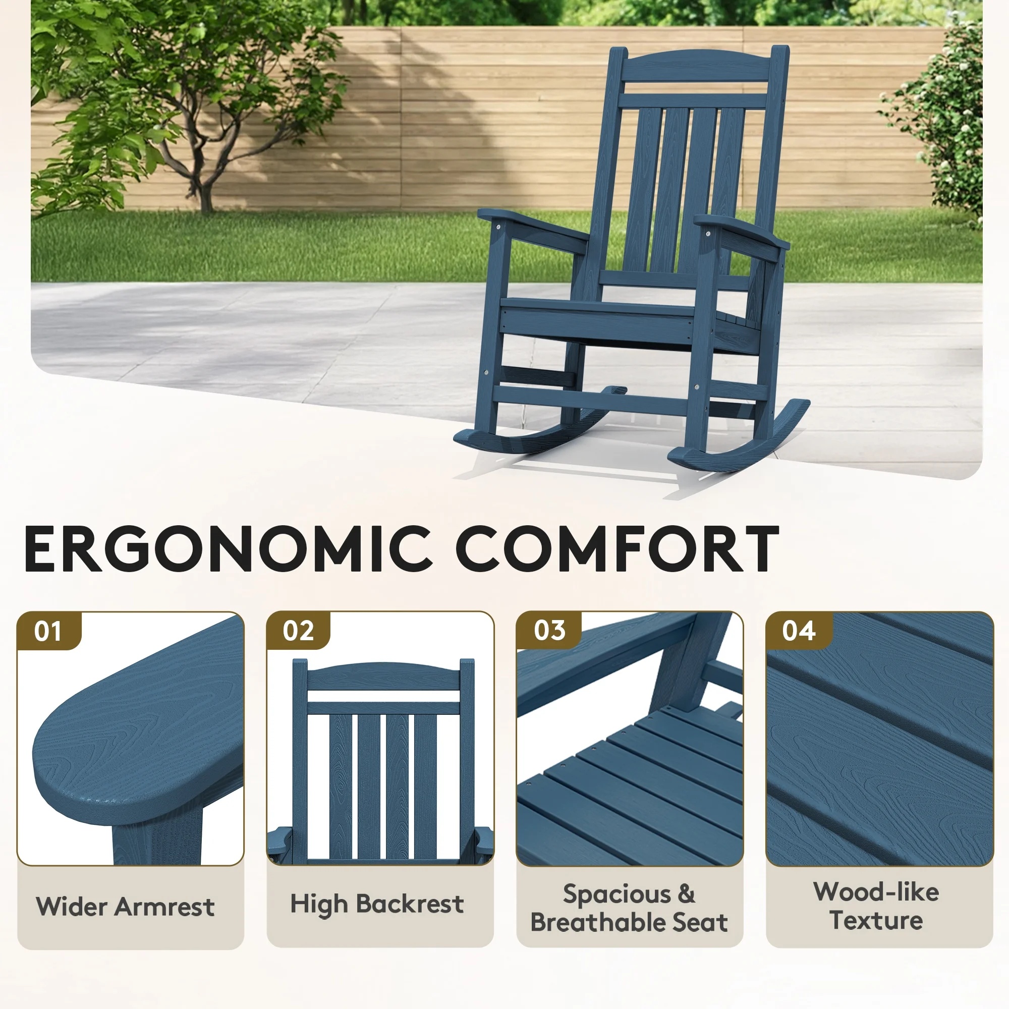 KINGYES HDPE Outdoor Rocking Chairs Set of 2,HDPE Patio Rocker for Porch,Black - Image 45