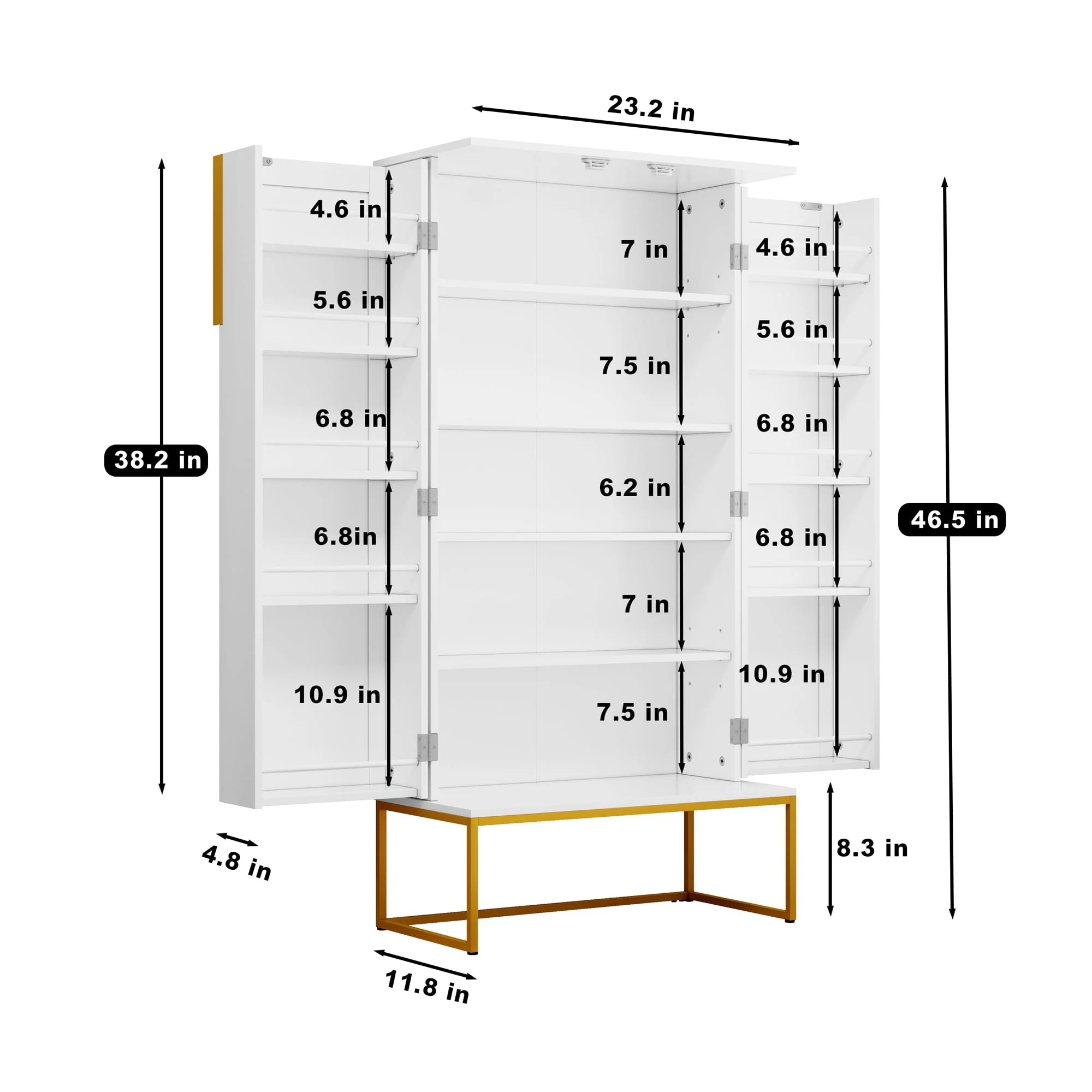 HLR 46 inches White Pantry Cabinets, Kitchen Pantry with Doors and Shelves for Kitchen, White Pantry Storage Cabinet with Black Metal Base for Living Room and Dining Room - Image 6