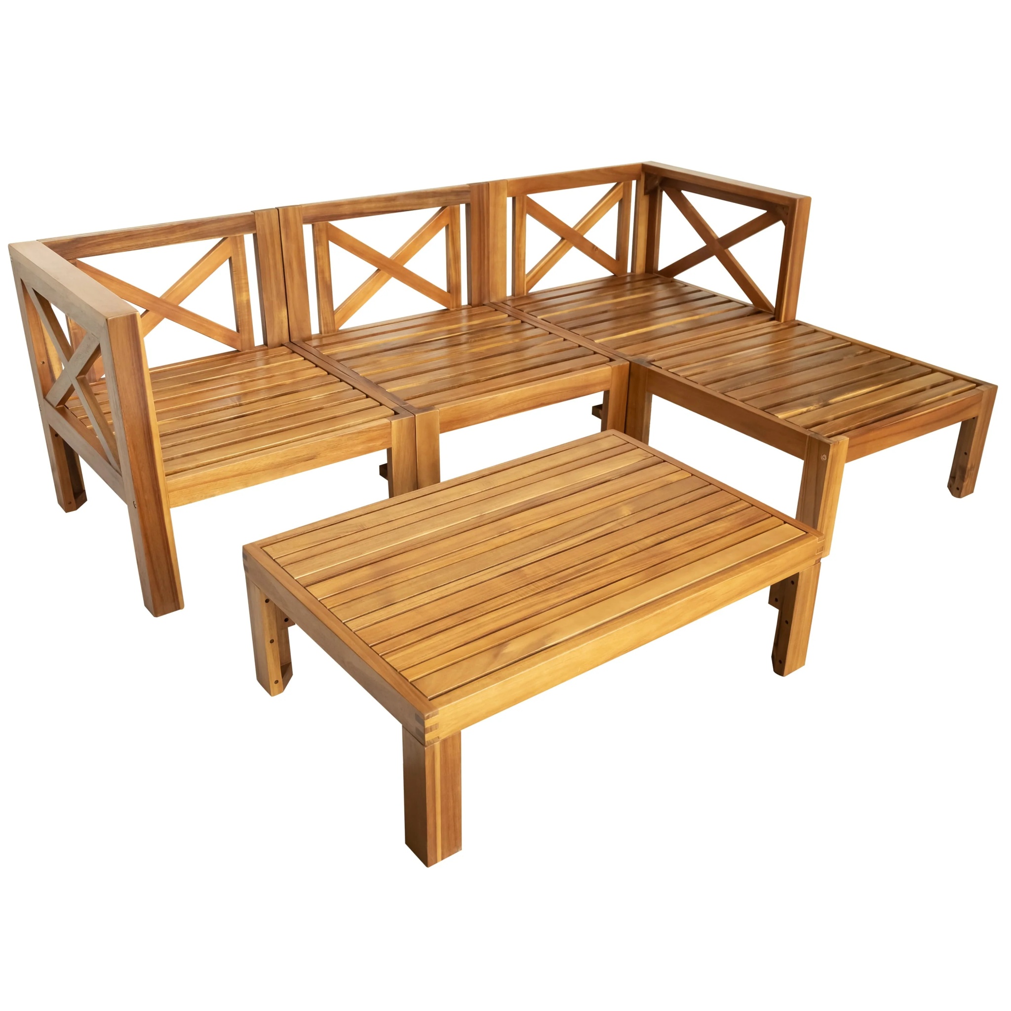 SYNGAR 5 Piece Wood Patio Furniture Set, Outdoor Seating Chat Set with Blue Cushions, Sectional Conversation Sofa Chairs Set with Coffee Table, for Balcony, Backyard, Poolside, Deck, Garden, D8126 - Image 9