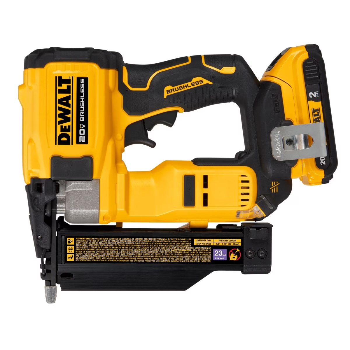 DeWalt DCN623D1 20-Volt MAX Atomic Compact Cordless Pin Nailer Kit, Brushless Motor, 23 Gauge, Battery - Quantity 1 - Image 2