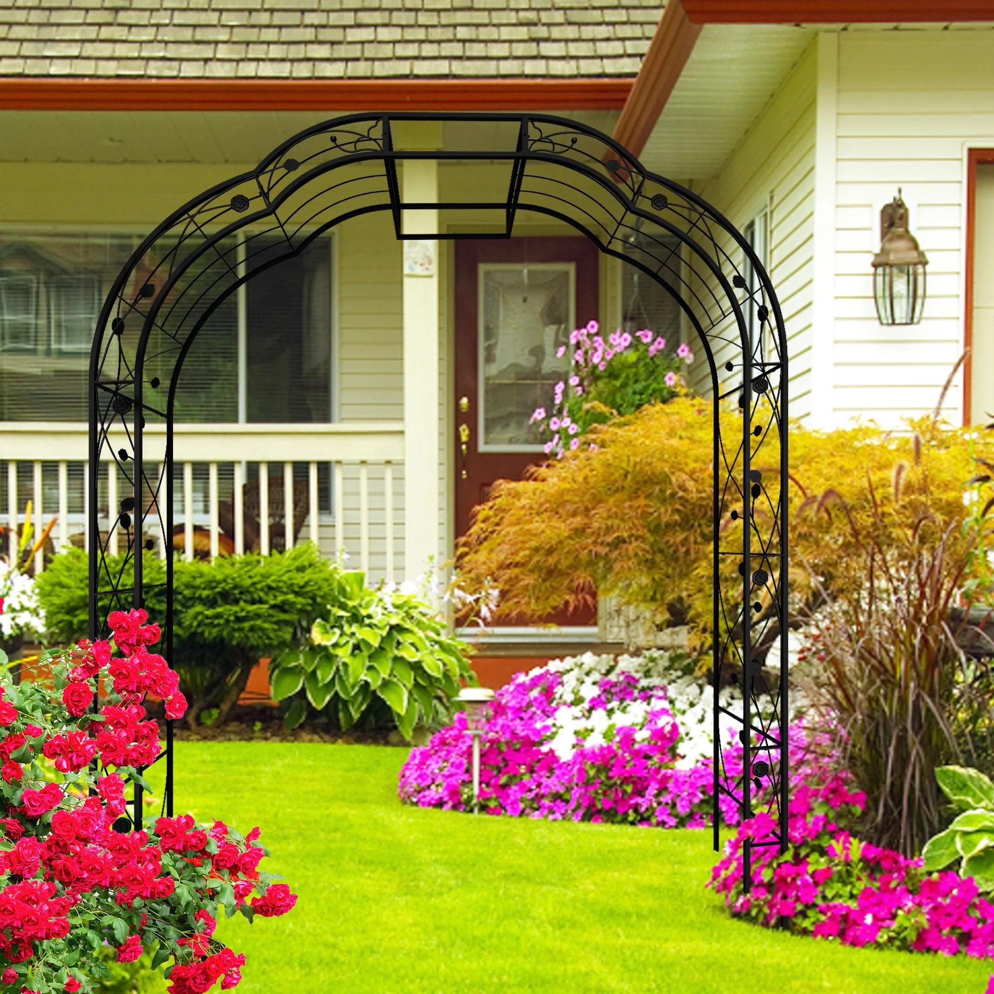 Yoneston 98.4"H Metal Garden Arch Trellis, Garden Arbor Trellis Support Rose Arch for Outdoor Plant Climbing or Wedding Decor, Black - Image 2