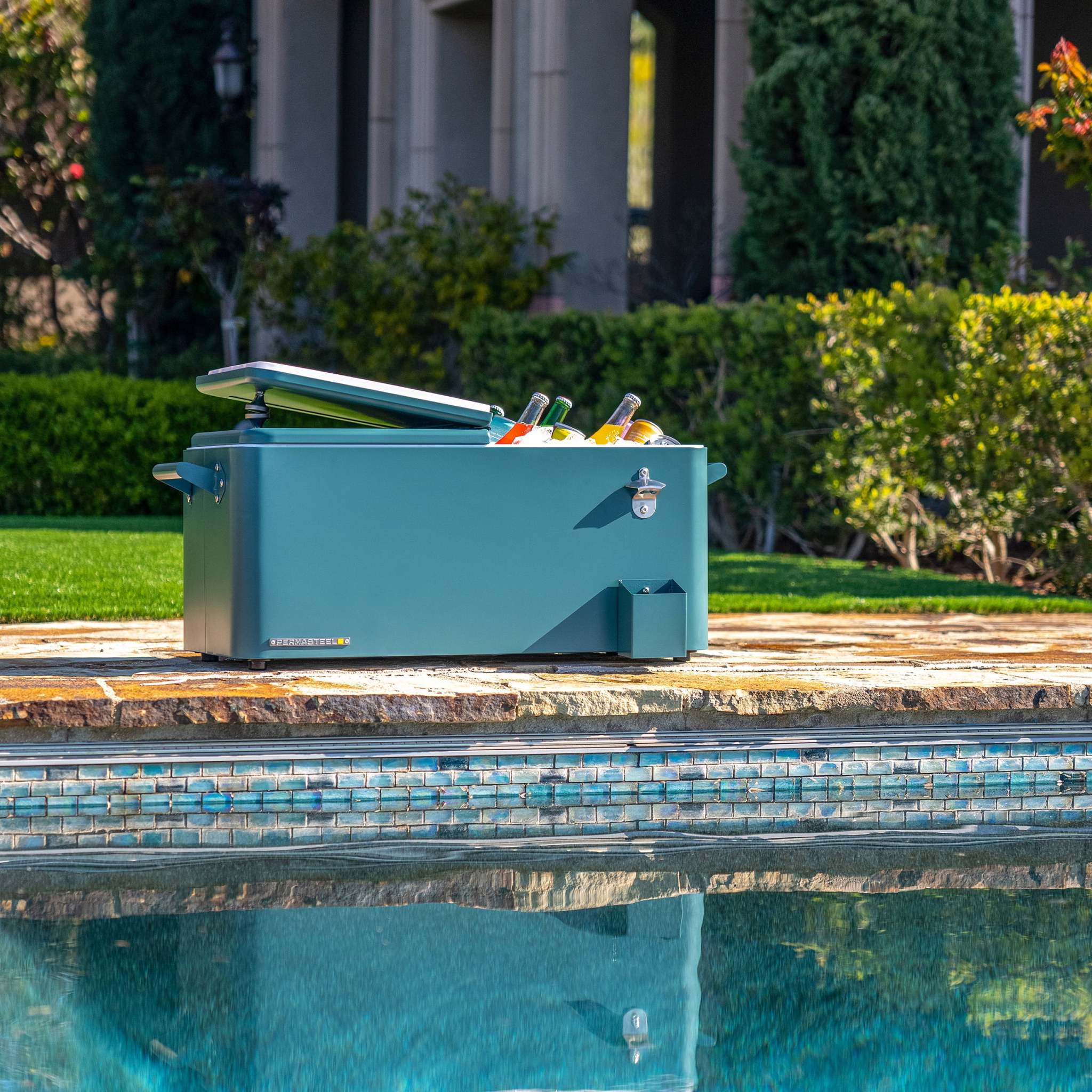 Permasteel 80-Qt Outdoor Steel Patio Cooler with Removable Basin, Rolling Cooler with Wheels, Teal Green - Image 4
