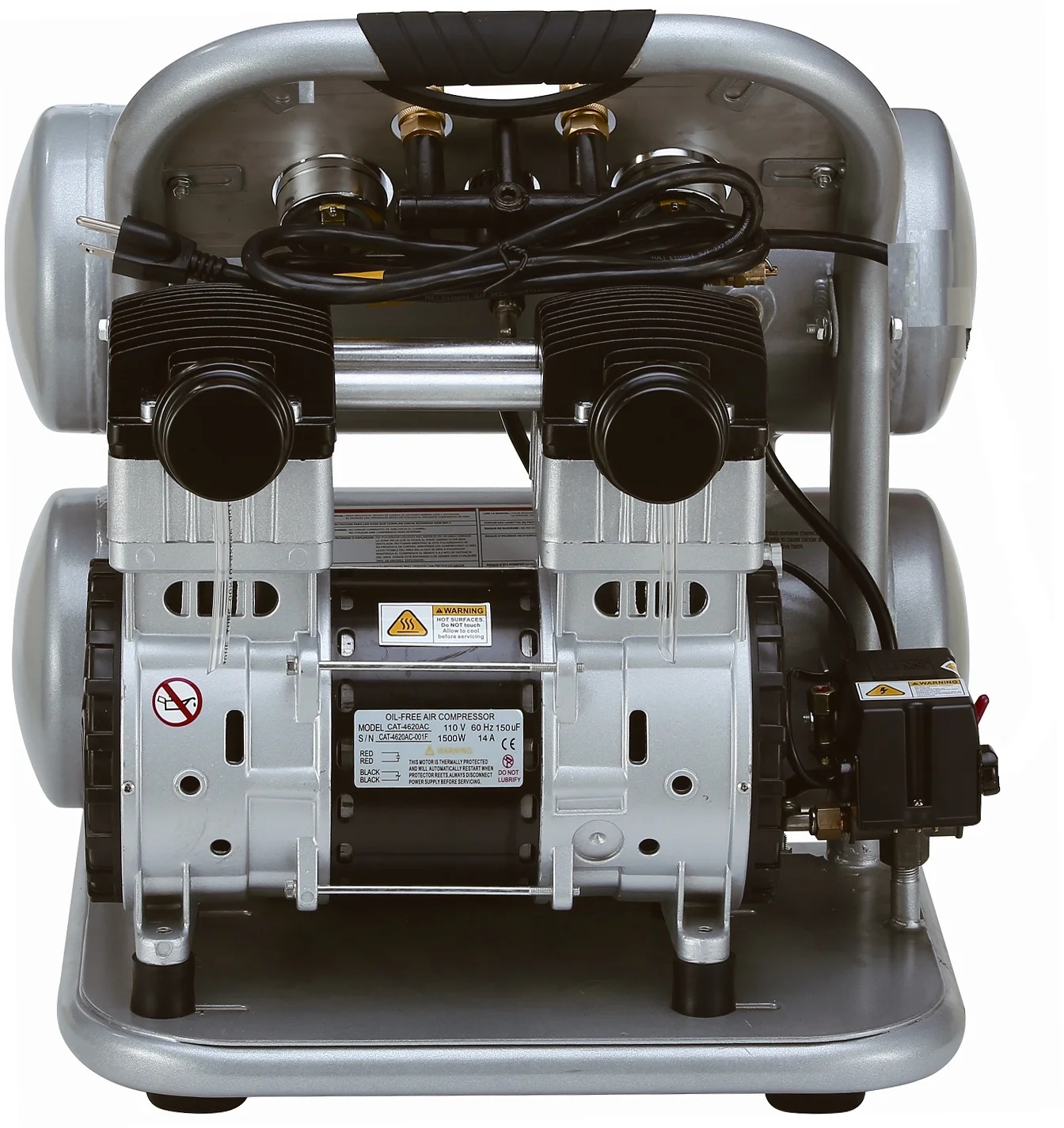 California Air Tools 4620AC-22060 Ultra Quiet & Oil-Free 2.0 Hp, 4.0 Gal. Aluminum Twin Tank Air Compressor (220V 60HZ) - Image 2