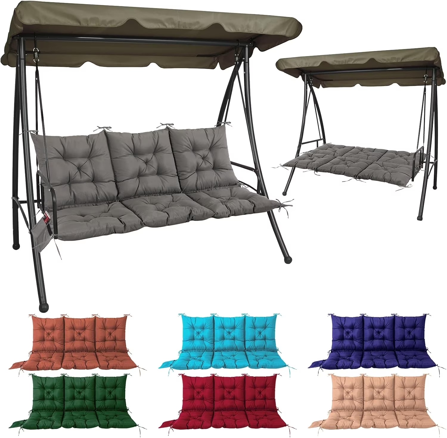 NACATIN 3 Seat Cushion for Outdoor Swing - 60x40 inches, 4" Thick Porch Swing Cushions with Ties and Storage Bag, Waterproof Bench Replacement Cushions for Patio, Outdoor, Backyard and Garden (Khaki) - Image 4