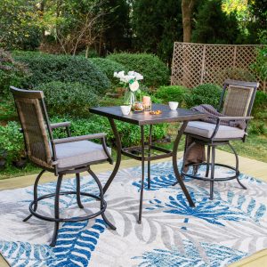 Sophia & William 3 Pieces Patio Outdoor Bar Stools Bistro Set Rattan Wicker Chairs & Square Metal Table Furniture Set