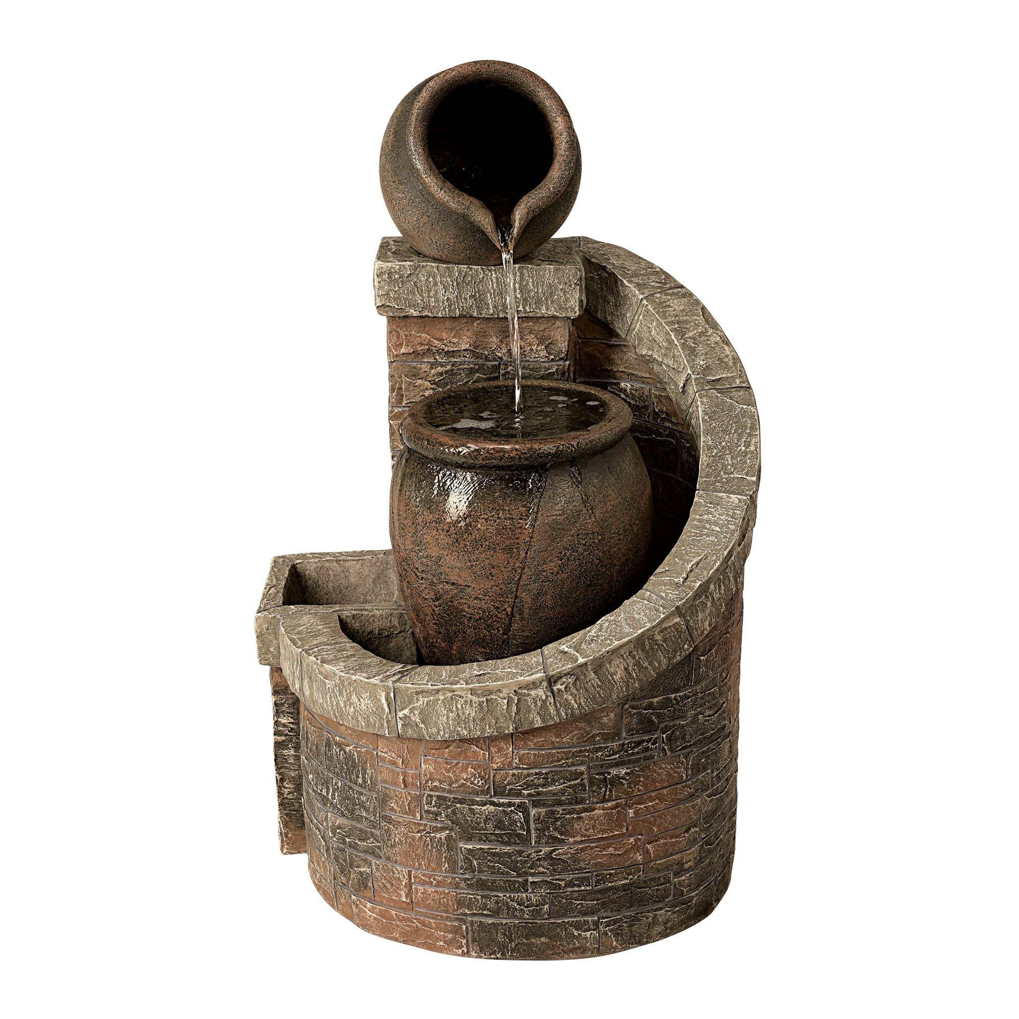 Two Jug 35" High Large Rustic Indoor Outdoor Decor Faux Stone Floor Fountain with Light LED Outside Garden Patio - Image 4