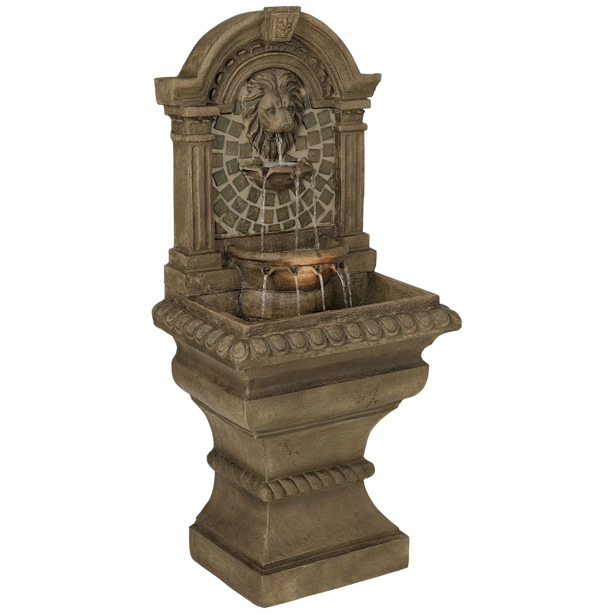Royal Lions Head 51" High Large Italian Outdoor Decor Faux Stone Floor Fountain with Light Outside Garden Patio - Image 5