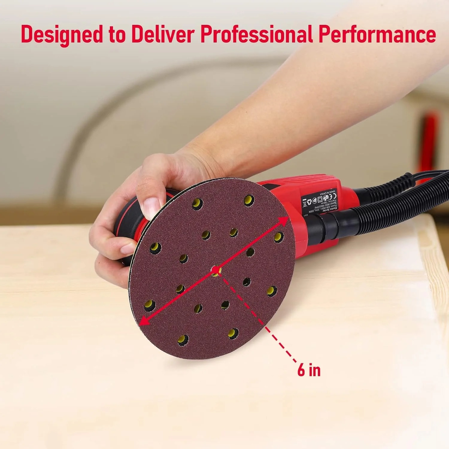 Electric Random Orbital Sander, Brushless Motor, Powerful 350W & Low Vibration Palm Sander, 10000 RPM Variable Speed, 6-Inch for Woodworking, Polishing, Carpentry - Image 6