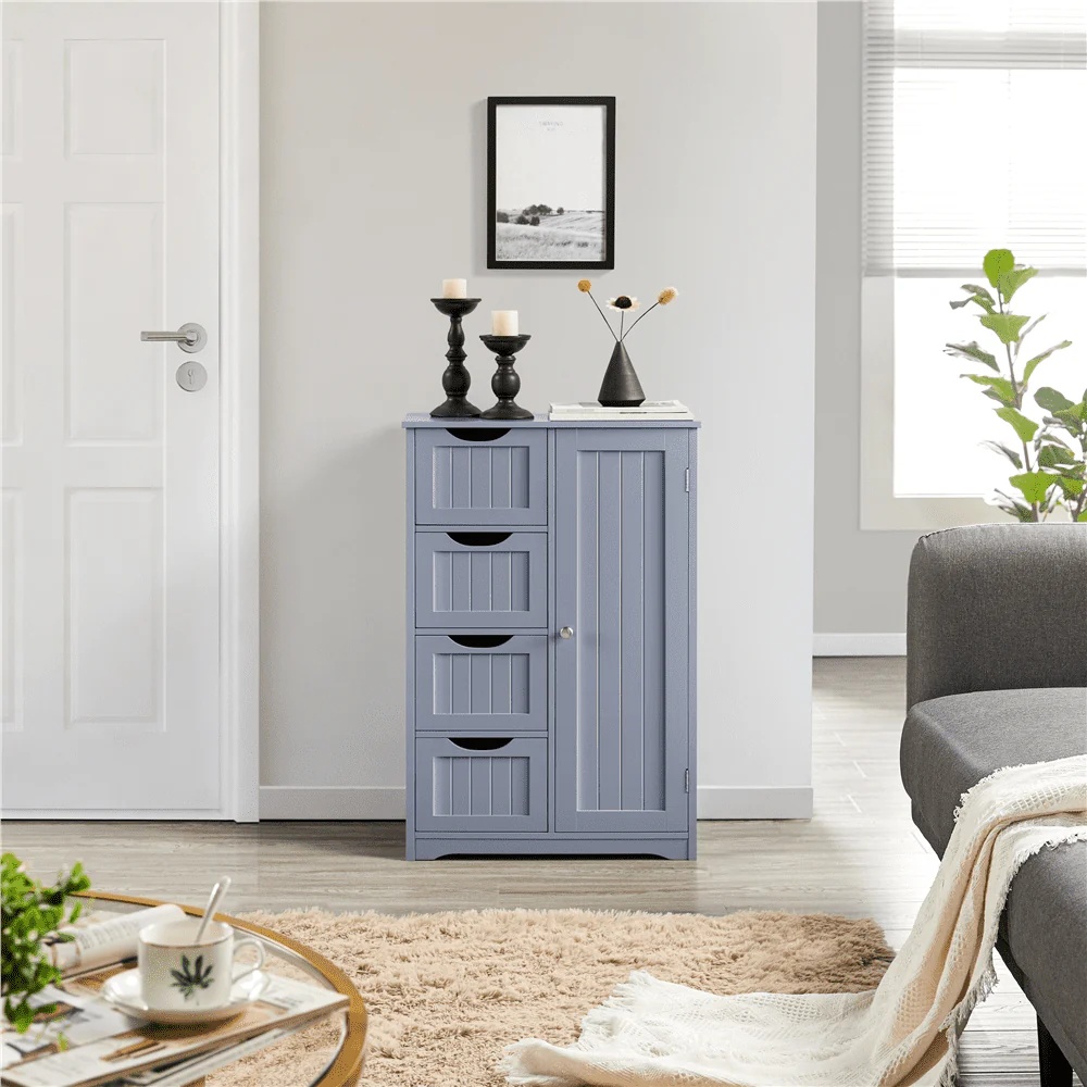 Easyfashion Wooden Bathroom Cabinet Bathroom Storage Unit with 4 Drawers, Gray - Image 3