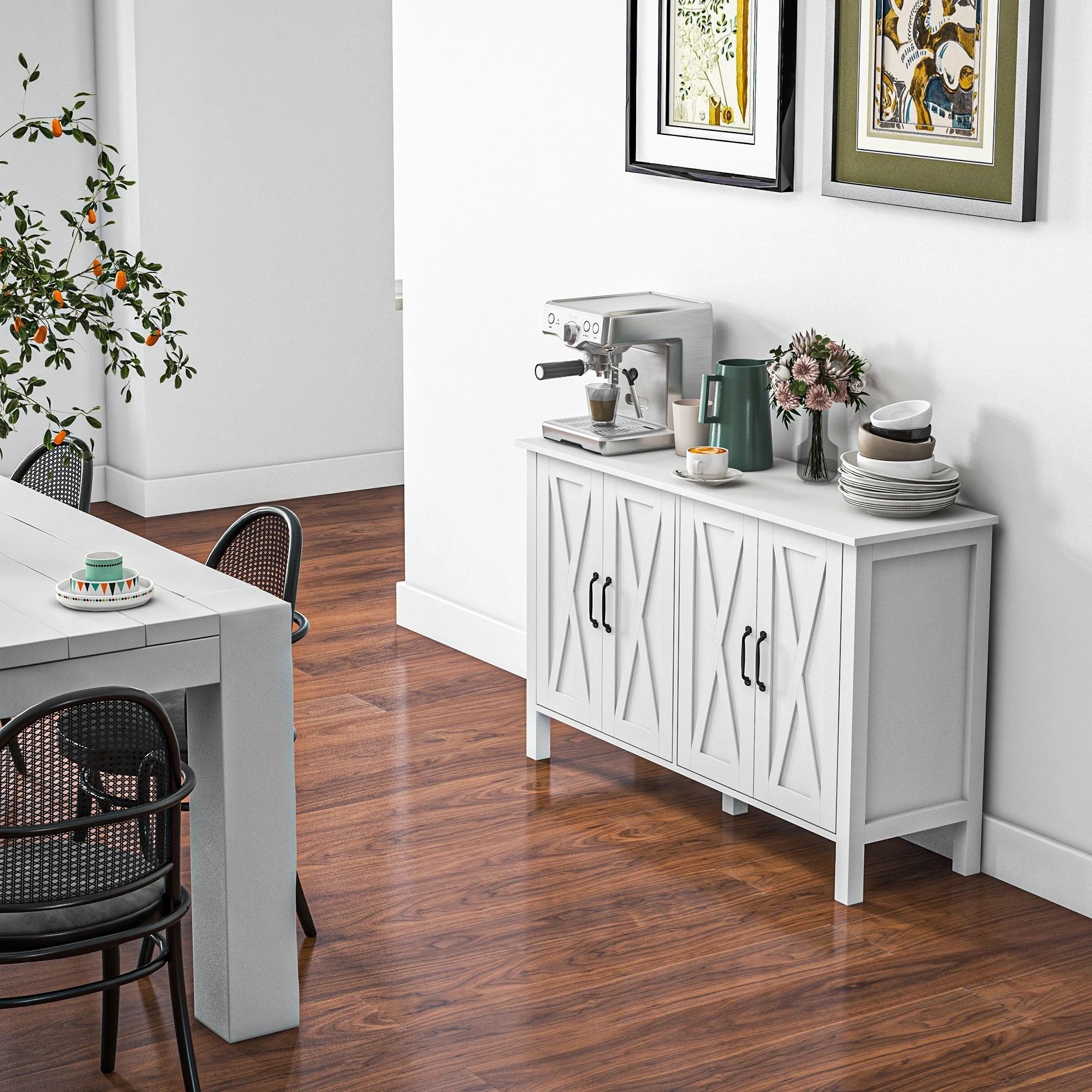 HOMCOM Buffet Sideboard, Coffee Bar Cabinet with Storage, White - Image 11