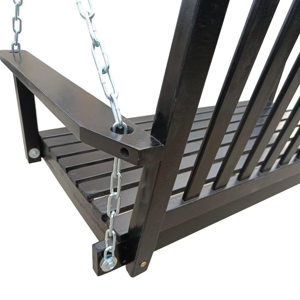 Front Porch Swing with Armrests,Wood Swing Bench with Hanging Chains for Outdoor Patio Garden Yard,800 LBS Weight Capacity,Easy to Assemble,Black - Image 4