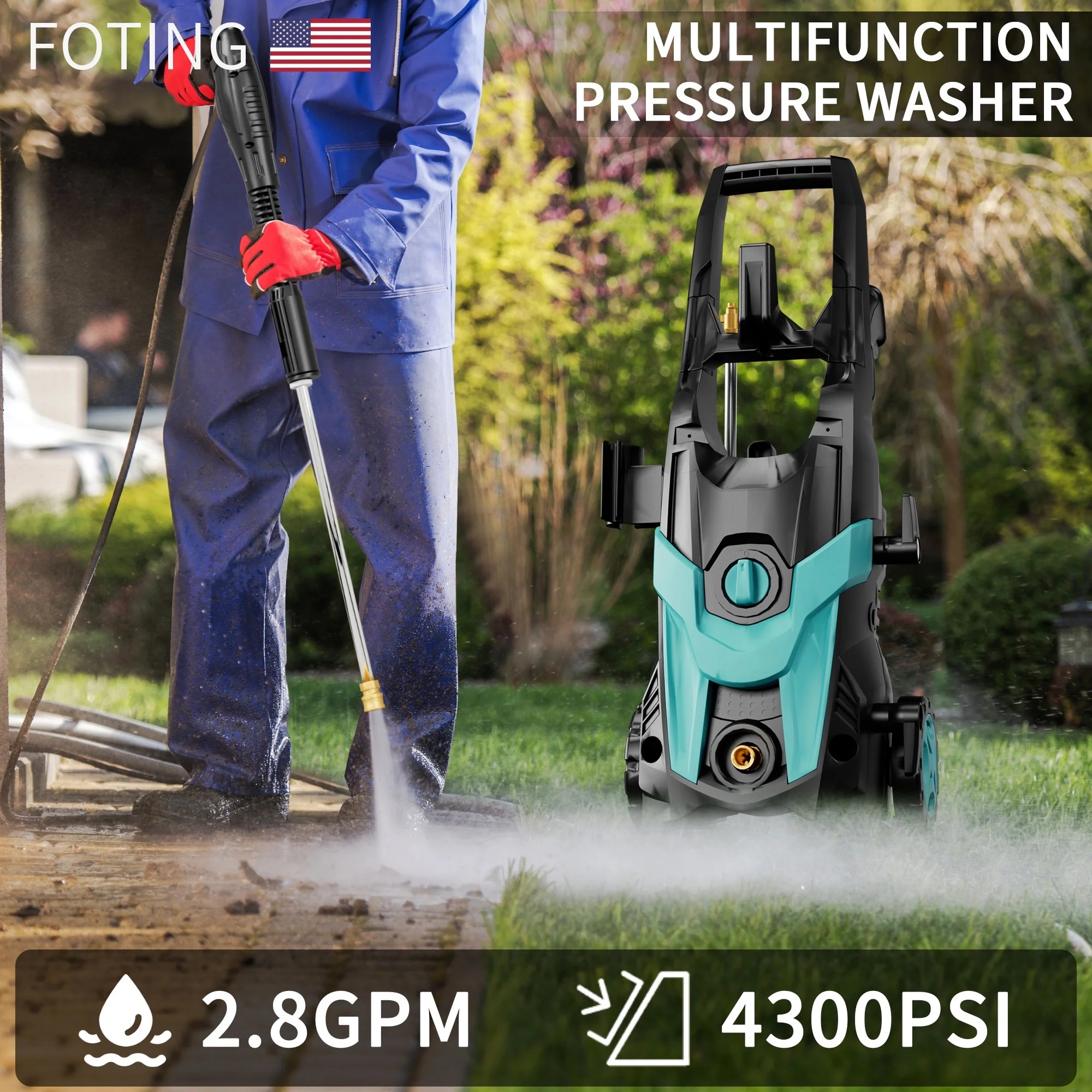 2024 Upgraded Electric Pressure Washer 4300 PSI 2.8 GPM Power Washer with Extra Hose, 23ft Hose 35ft Power Cord, 4 Nozzle and Detergent Tank for Cars, Fences, Patio - Image 6
