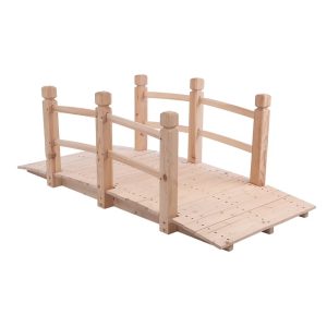 Arch Bridge Small Wooden Bridge for Courtyard, Outdoor Anticorrosive Wood Landscape Bridge in Burlywood, Perfect for Garden, Pond, Creek, and Japanese Zen Garden Decor