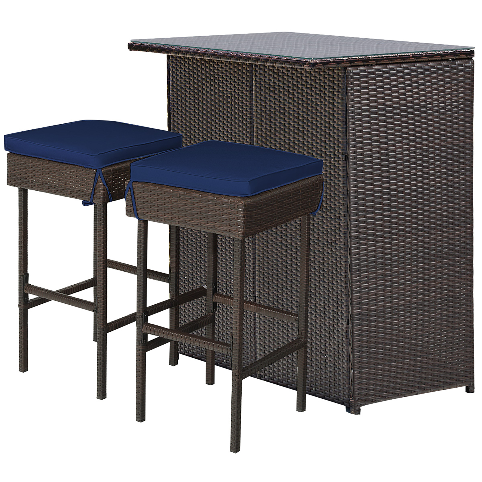 Costway Patio 3PCS Rattan Bar Table Stool Set Cushioned Chairs with Gray & Off white Cover - Image 22