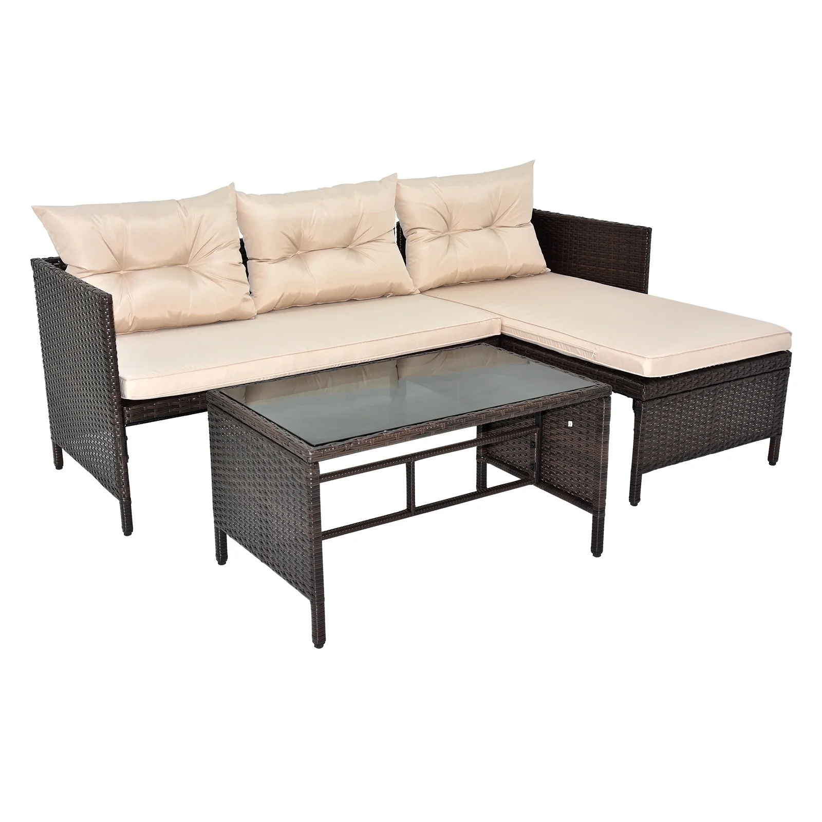 Outdoor Patio Furniture Set of 3, Rattan Wicker Outdoor Swivel Glider Rocker w/Table and Cushions, Brown - Image 12