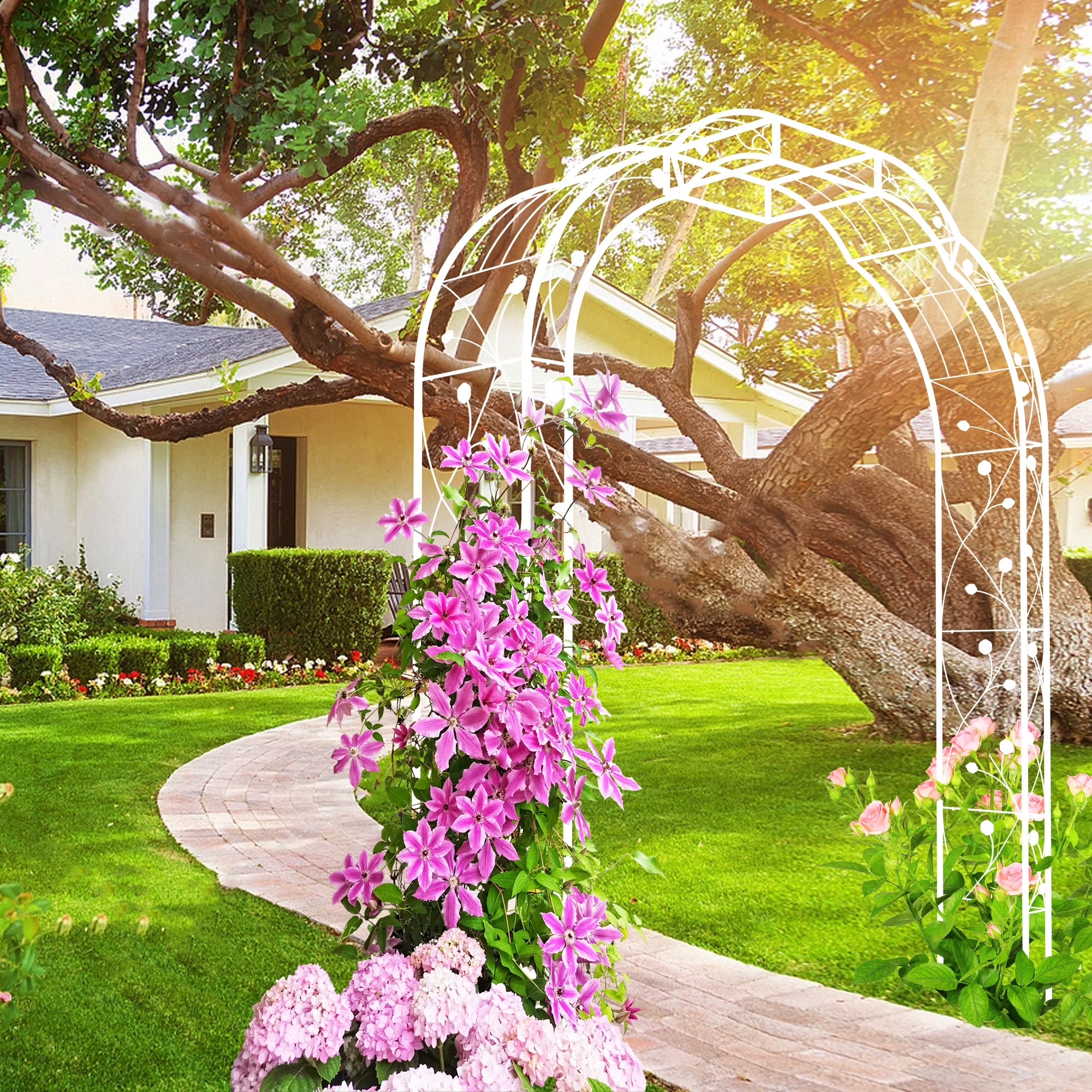 Yoneston 98.4"H Metal Garden Arch Trellis, Garden Arbor Trellis Support Rose Arch for Outdoor Plant Climbing or Wedding Decor, Black - Image 3