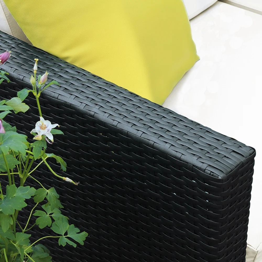 Mcombo Aluminum Outdoor Patio Furniture Sectional Set Black Wicker Sofa All-weather Resin Rattan Conversation Chair with Cushions 6080-1007 Cw - Image 4