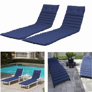 2pcs Outdoor Chaise Lounge Cushions, Waterproof Patio Foldable Chair Cushion for Garden Pool, 73 x 24in Sun Lounger Cushions for Outdoor Furniture-Navy blue-