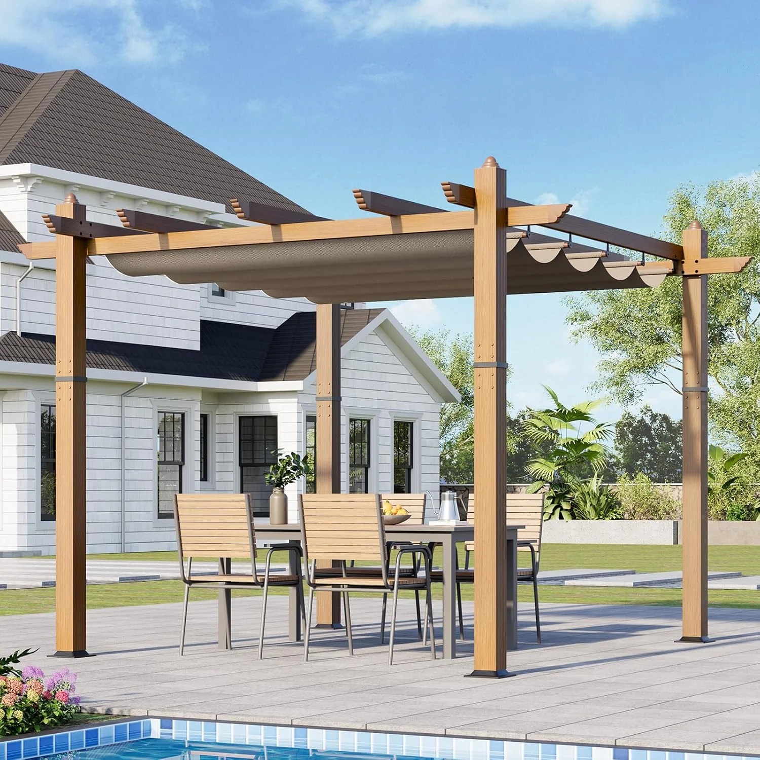 Outdoor Pergola with Adjustable Roof,Modern Metal Patio Aluminum Pergola,Reinforced Frame Outdoor Shelter with Sun Shade Canopy,Shade Cover for Garden,Backyard and Deck - Image 17