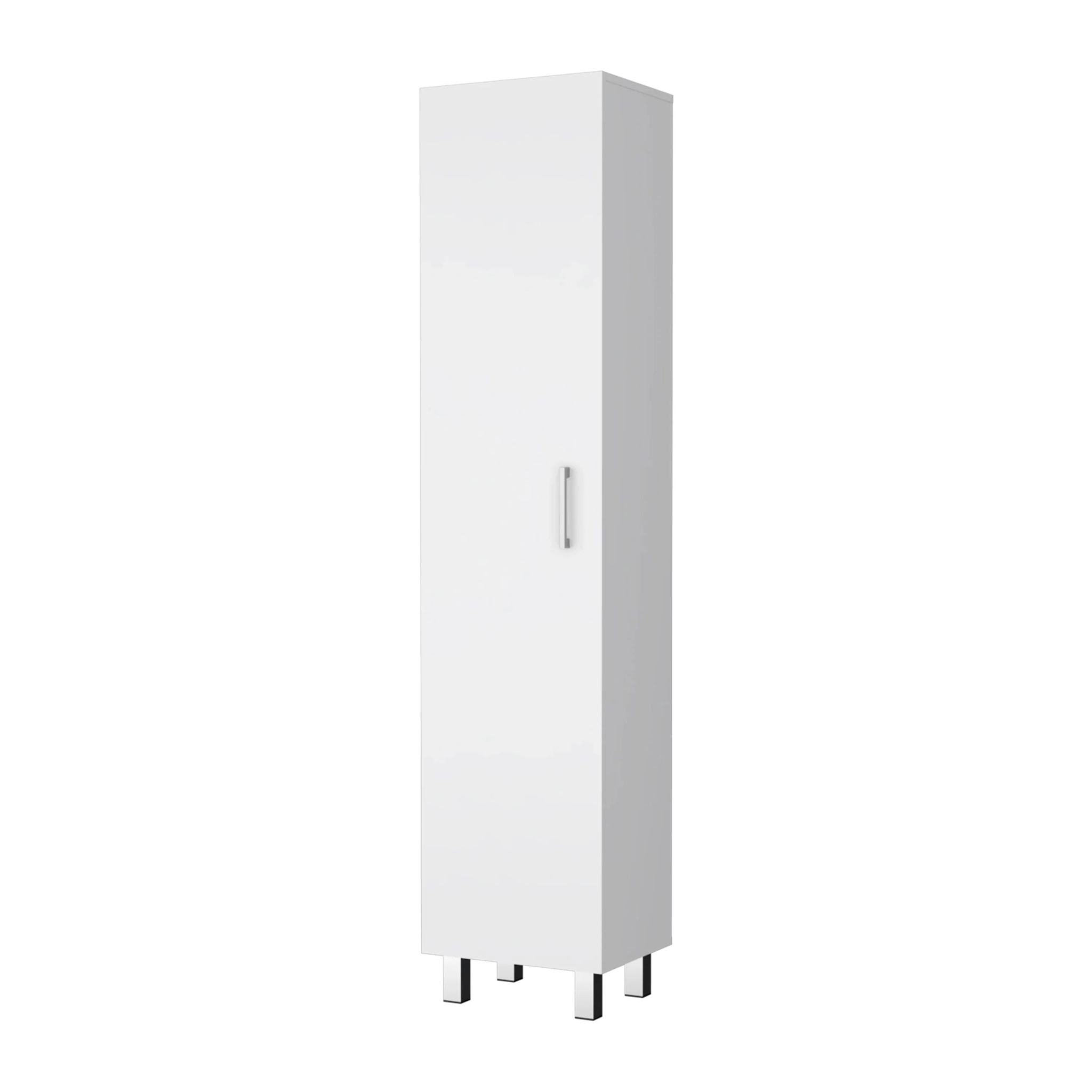 FM FURNITURE Clarno Tall Storage Cabinet, Single Door with Broom Hangers ,White