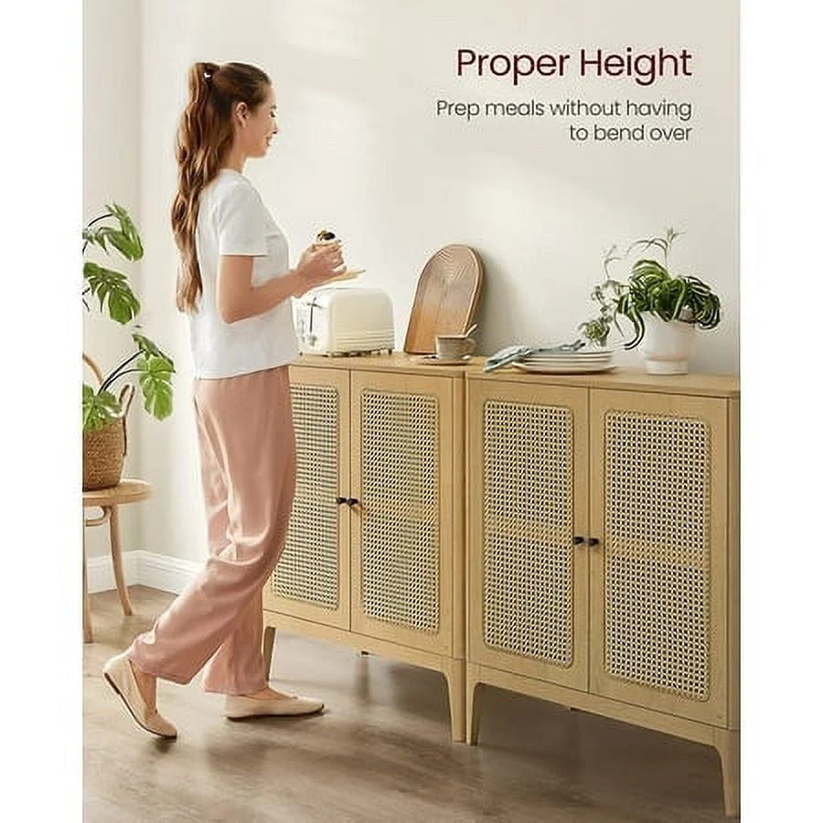 VASAGLE Rattan Sideboard Buffet Storage Cabinet, Kitchen Cupboard Server Console Table with Adjustable Shelves, 15.7 x 31.5 x 35.4 Inches for Entryway - Image 7