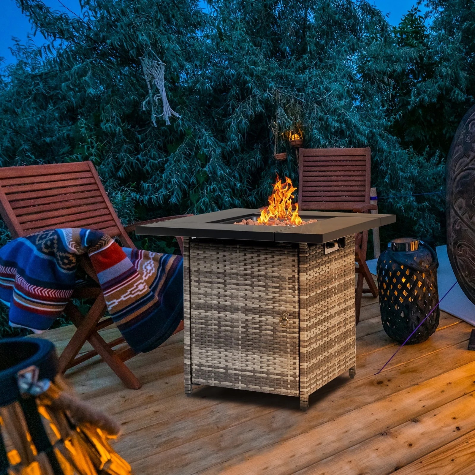 SEGMART Square Propane Fire Pit Table, Outdoor Gas Fire Pit Table with Lava Rocks and Lid, Gas Heater for Bonfire Patio Garden Backyard, 28-Inch 50,000 BTU Auto-Ignition Fire Table, CSA Certification - Image 12