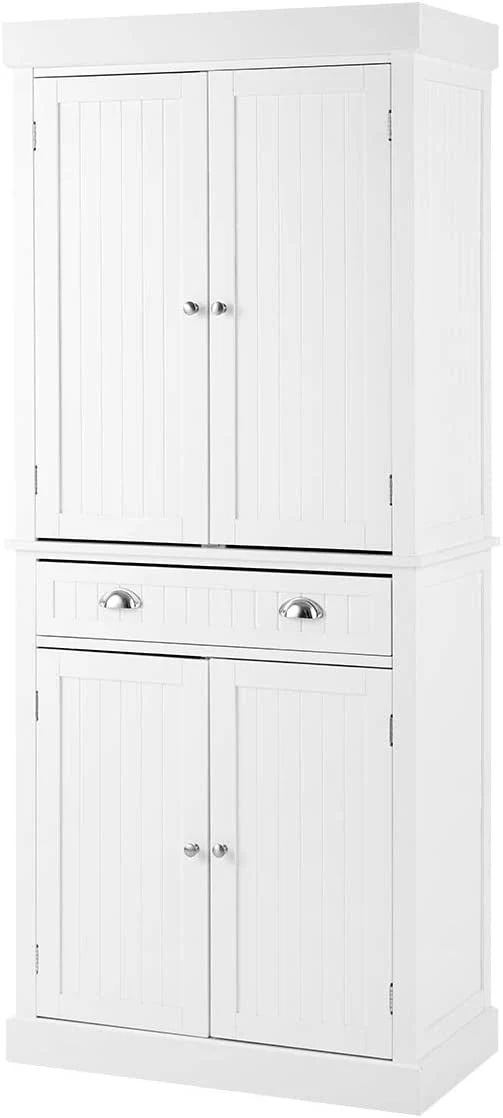 Yoleny Kitchen Pantry, 72-?Freestanding Storage Cabinets with Doors and Shelves, Elegant Colonial Design Cabinet Cupboard, White