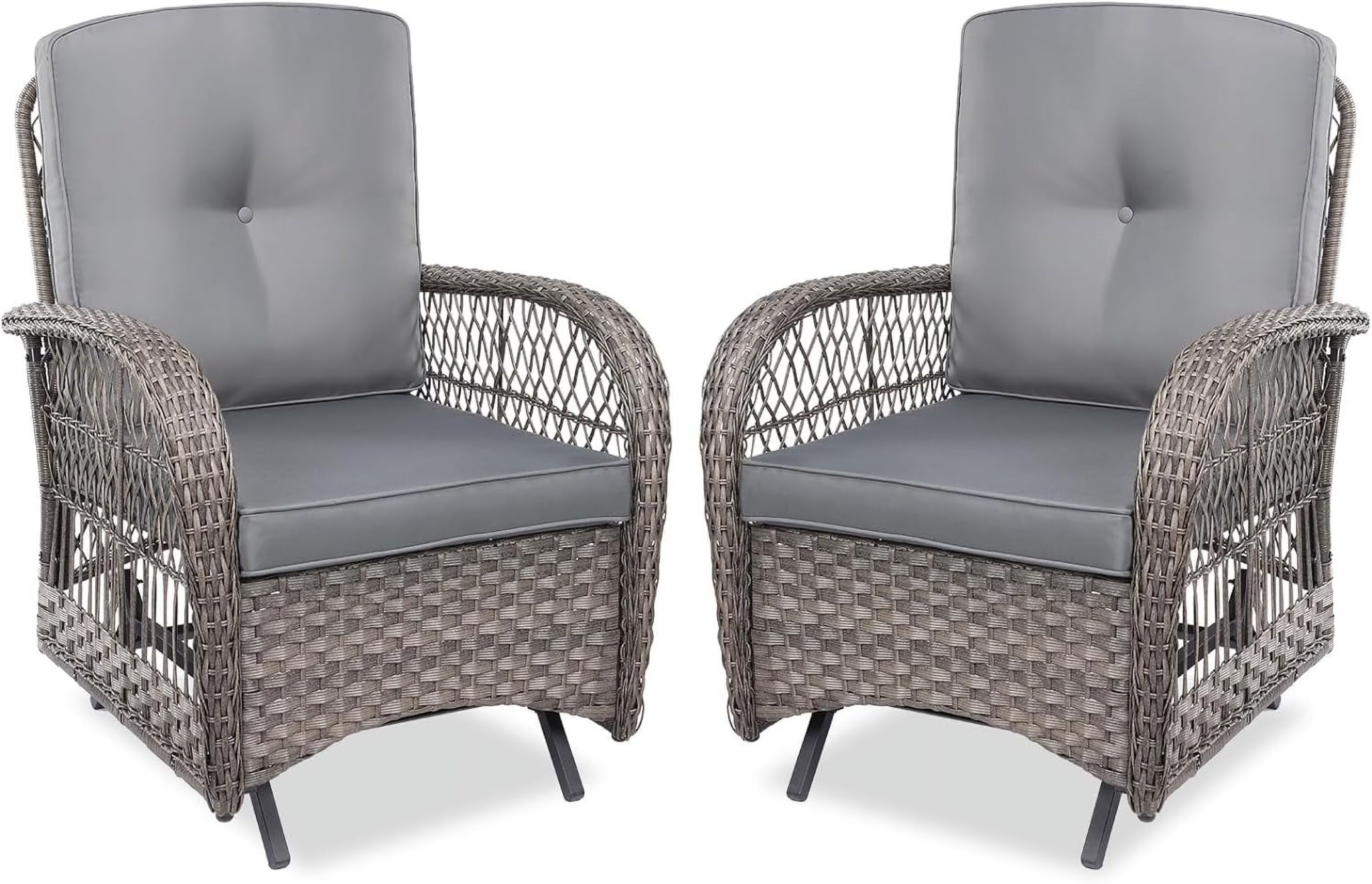 MEETWARM Patio Wicker Rocking Glider Set, All-Weather Outdoor Rattan Patio Rocking Chairs of 2, Patio Conversation Set with Thickened Cushions for Porch Garden & Backyard, Navy Blue - Image 5