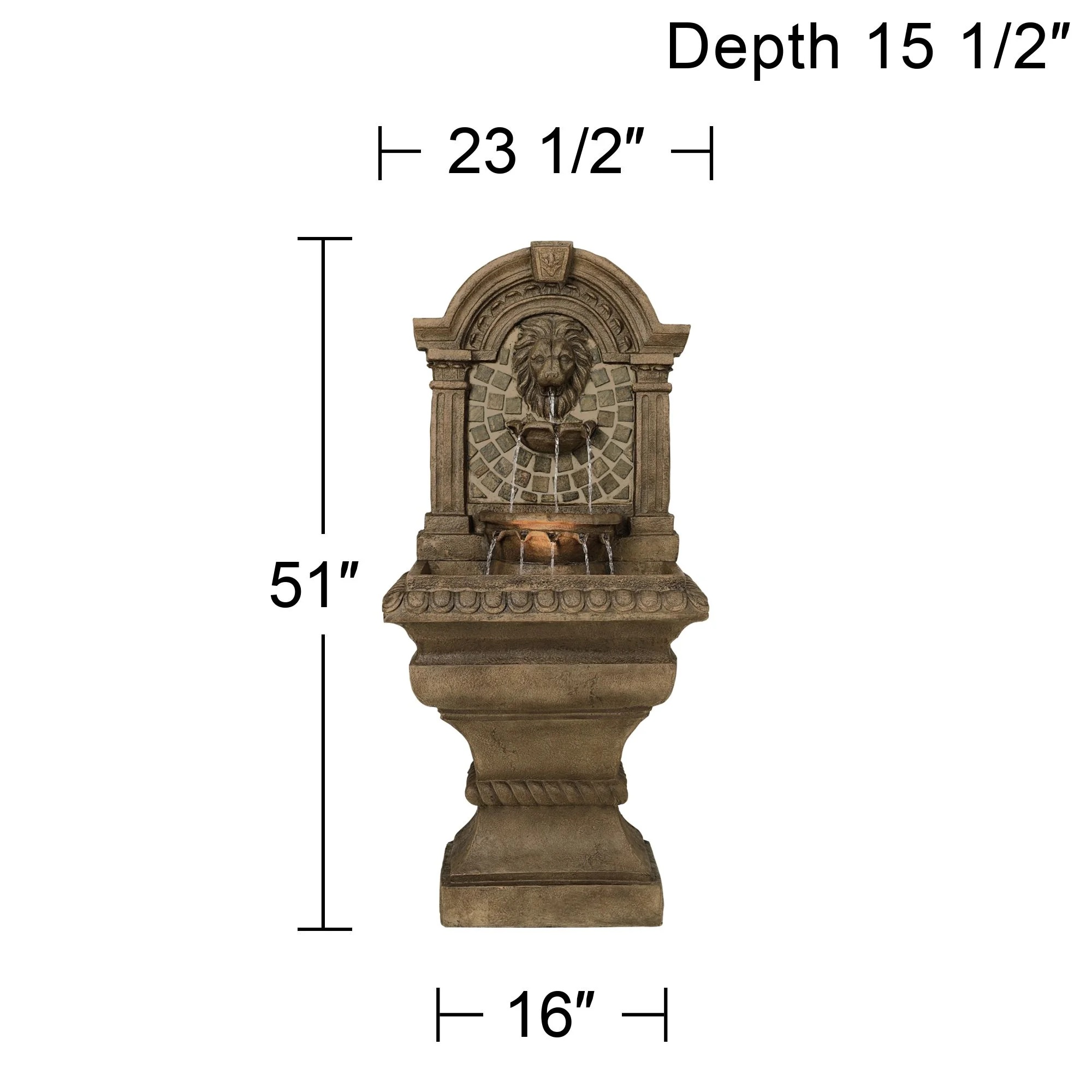 Royal Lions Head 51" High Large Italian Outdoor Decor Faux Stone Floor Fountain with Light Outside Garden Patio - Image 6
