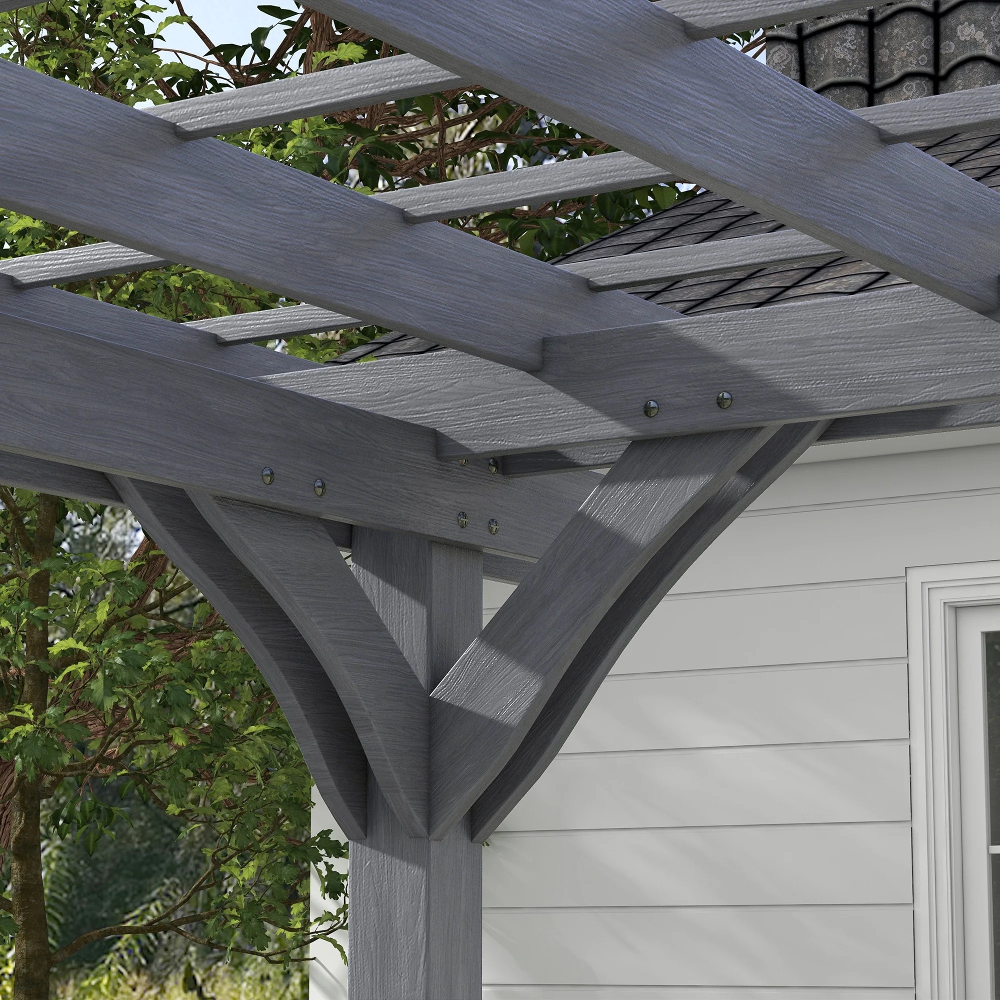 Outsunny 12' x 10' Wooden Pergola Grape Trellis, Outdoor Gazebo for Garden, Patio, Backyard, Deck, Gray - Image 10