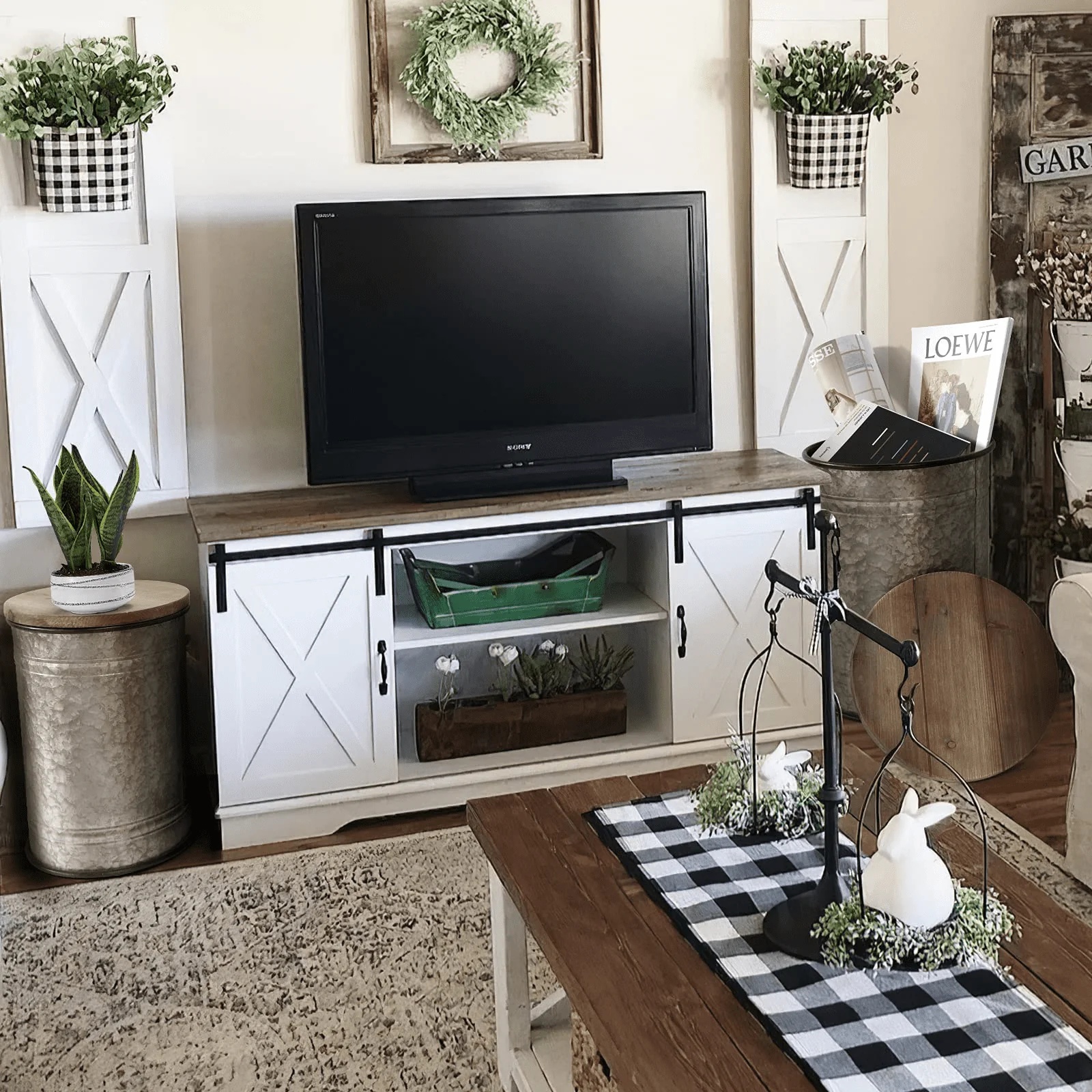 Oneinmil Set of 2 Modern Farmhouse Coffee End Table, with Large Storage Space, End Bench for Living Room, Bedroom, Gray - Image 7