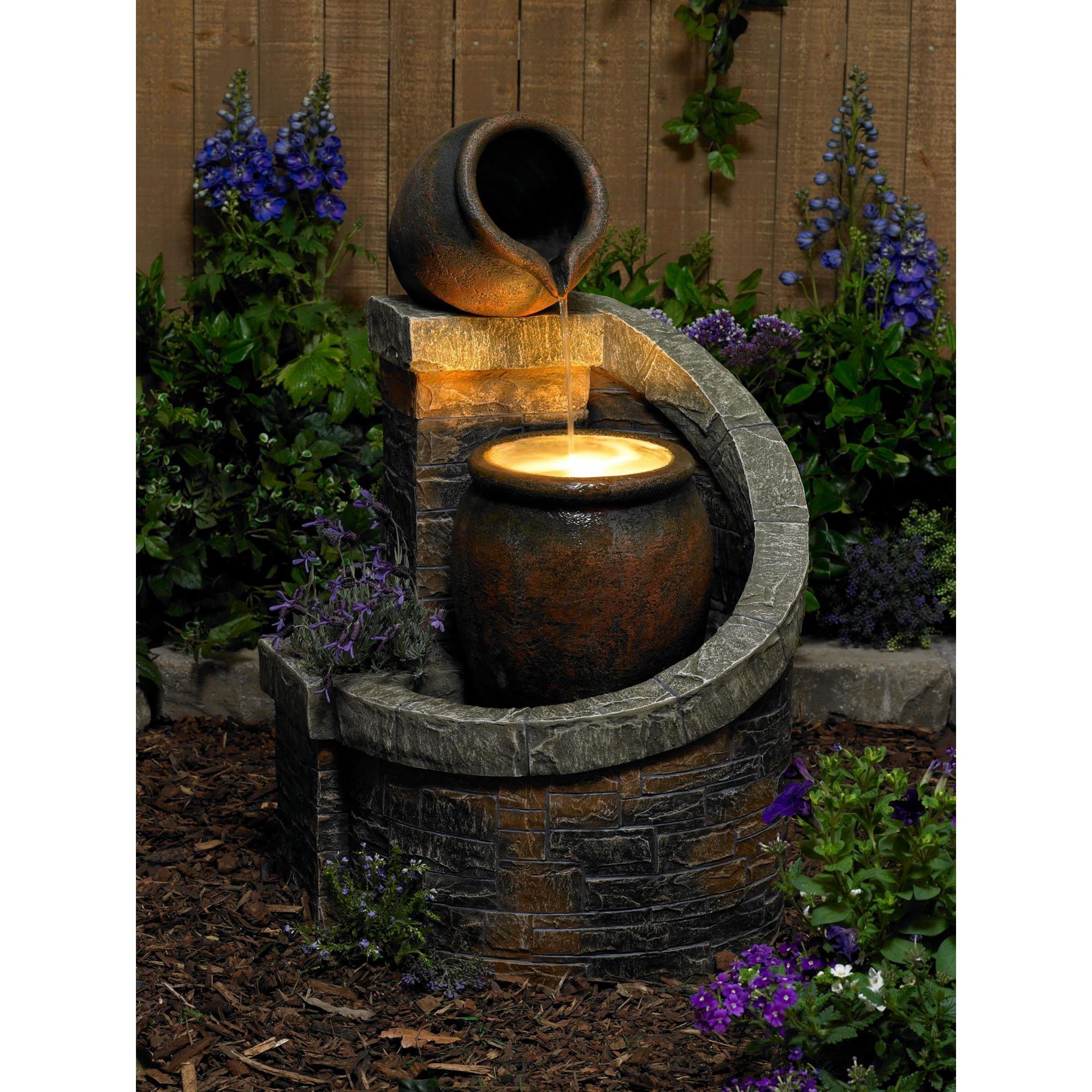 Two Jug 35" High Large Rustic Indoor Outdoor Decor Faux Stone Floor Fountain with Light LED Outside Garden Patio - Image 8