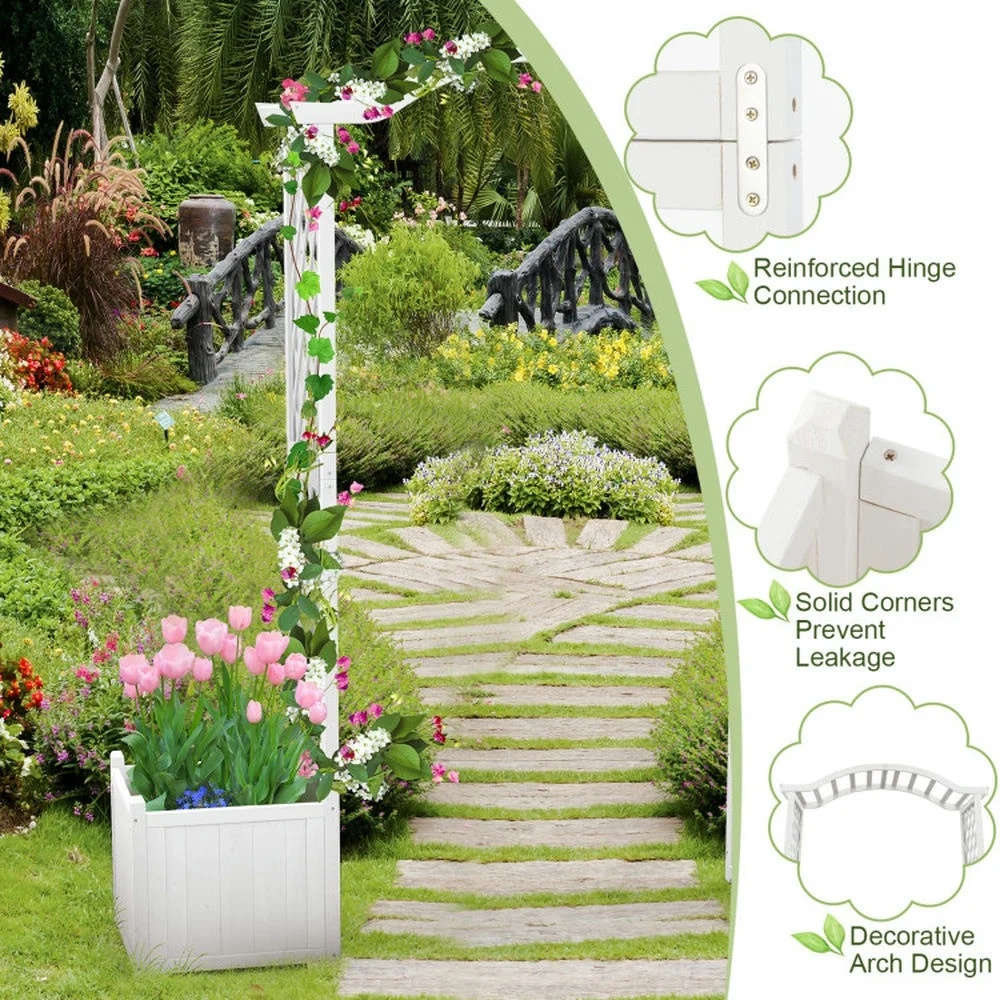Kadyn Outdoor Decor,Wooden Garden Arbor with Planter and Trellis for Climbing Plants Decorations-White - Image 5
