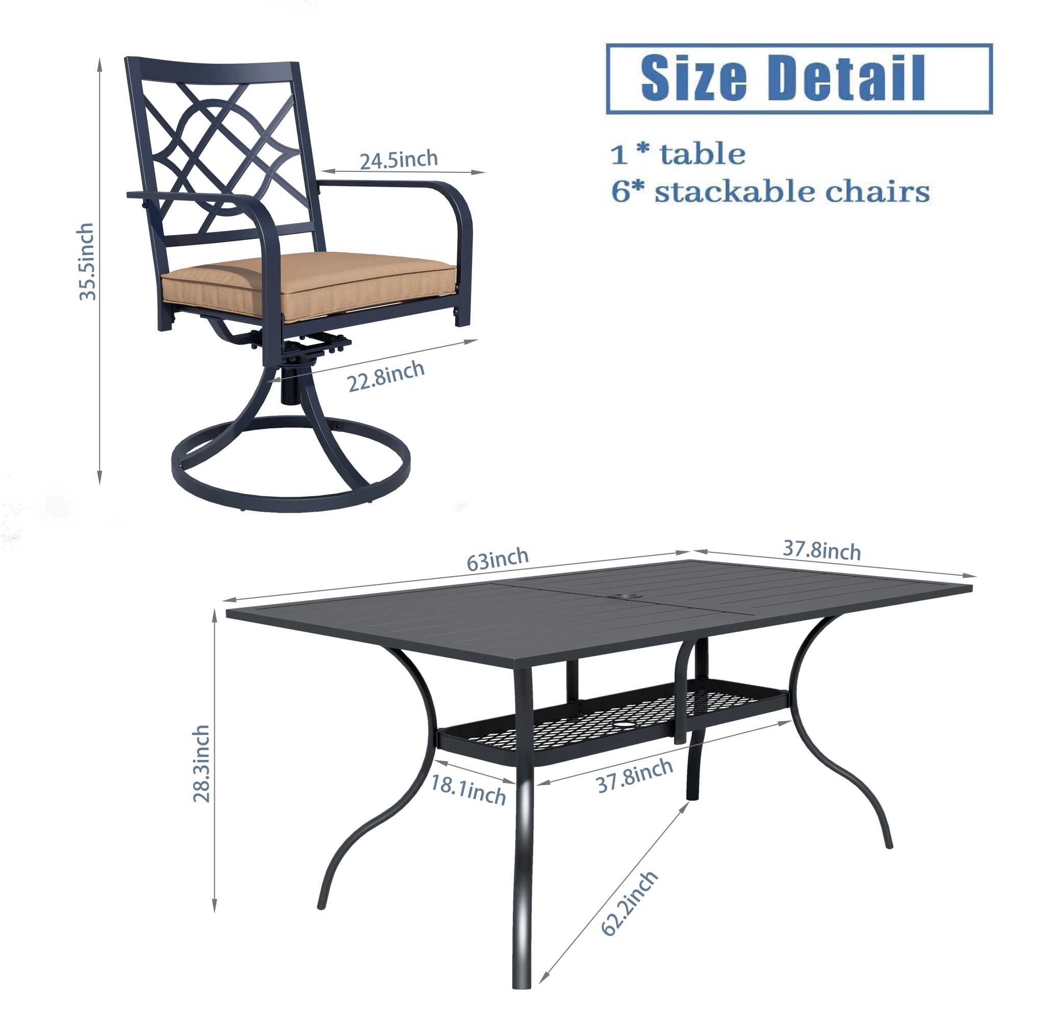 SUNCROWN 7-Piece Outdoor Wrought Iron Chairs and Table Patio Dining Furniture Set - 6 Stackable Metal Chairs, 1 Steel Slat Bistro Table and 1 Brown 9Ft Patio Umbrella for Garden Backyard Deck - Image 71