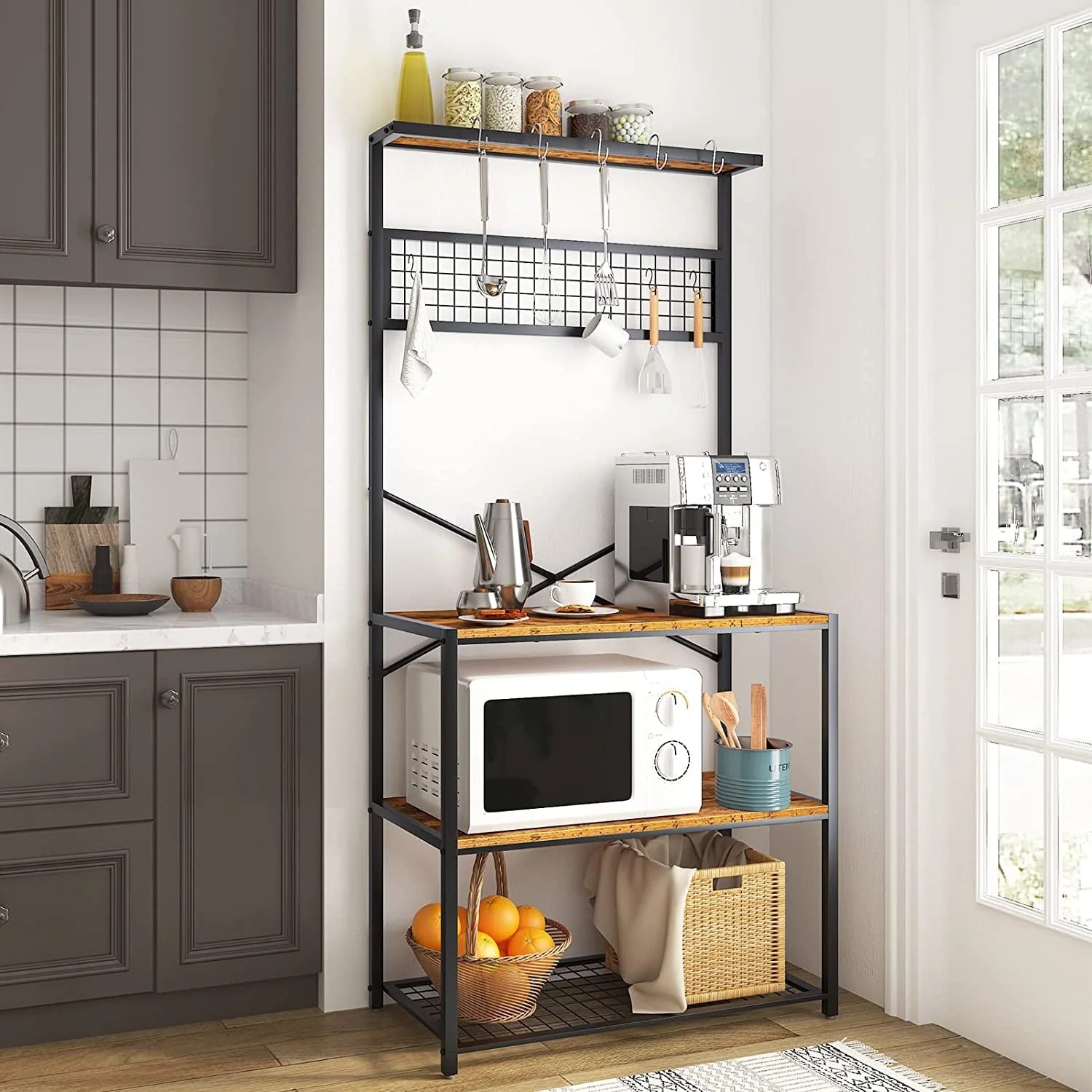 SOGES Kitchen Bakers Racks Kitchen Baker Storage Shelf Rack 3-Tier for Kitchen Standing Racks Brown - Image 7