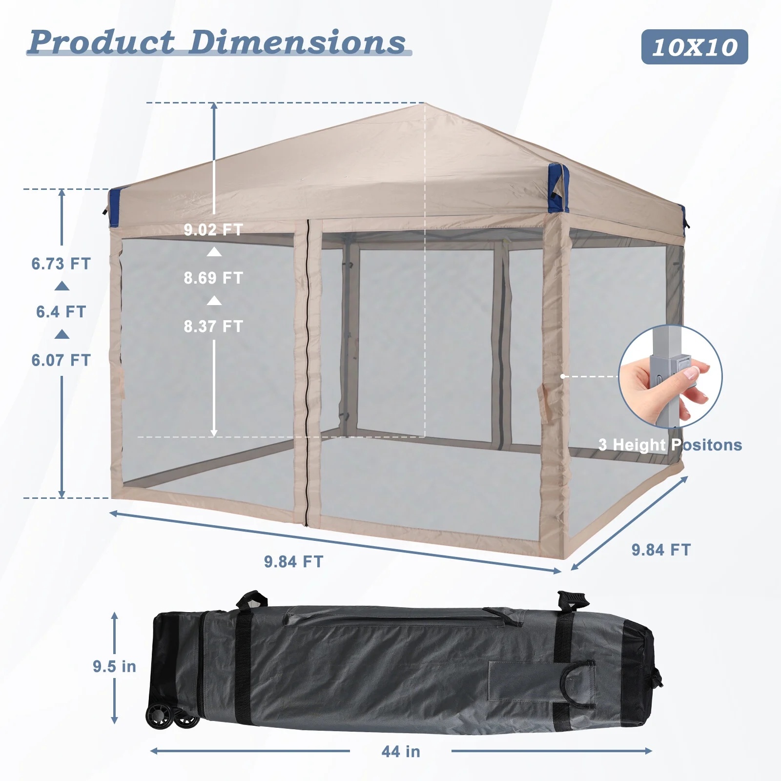 YUONAO 10x10 ft Pop Up Canopy Tent with Mesh Sidewalls, Portable Outdoor Shade Tent, Waterproof UV-Resistant Folding Gazebo for Backyard, Patio, Camping, Party(Beige) - Image 2
