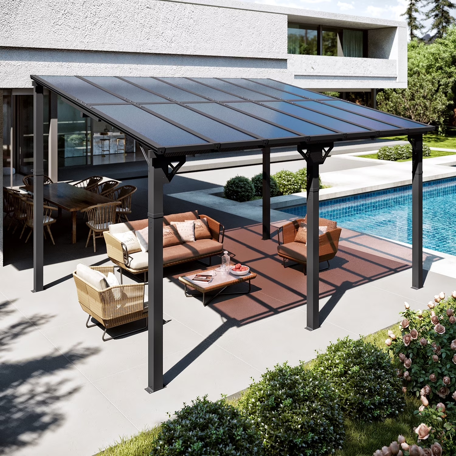Sumnthink 10'x12' Gazebo for Patio, Gazebo Pergola with Sloped Roof, Large Wall-Mounted Heavy Duty Awnings, for Patio, Deck and Backyard - Image 7