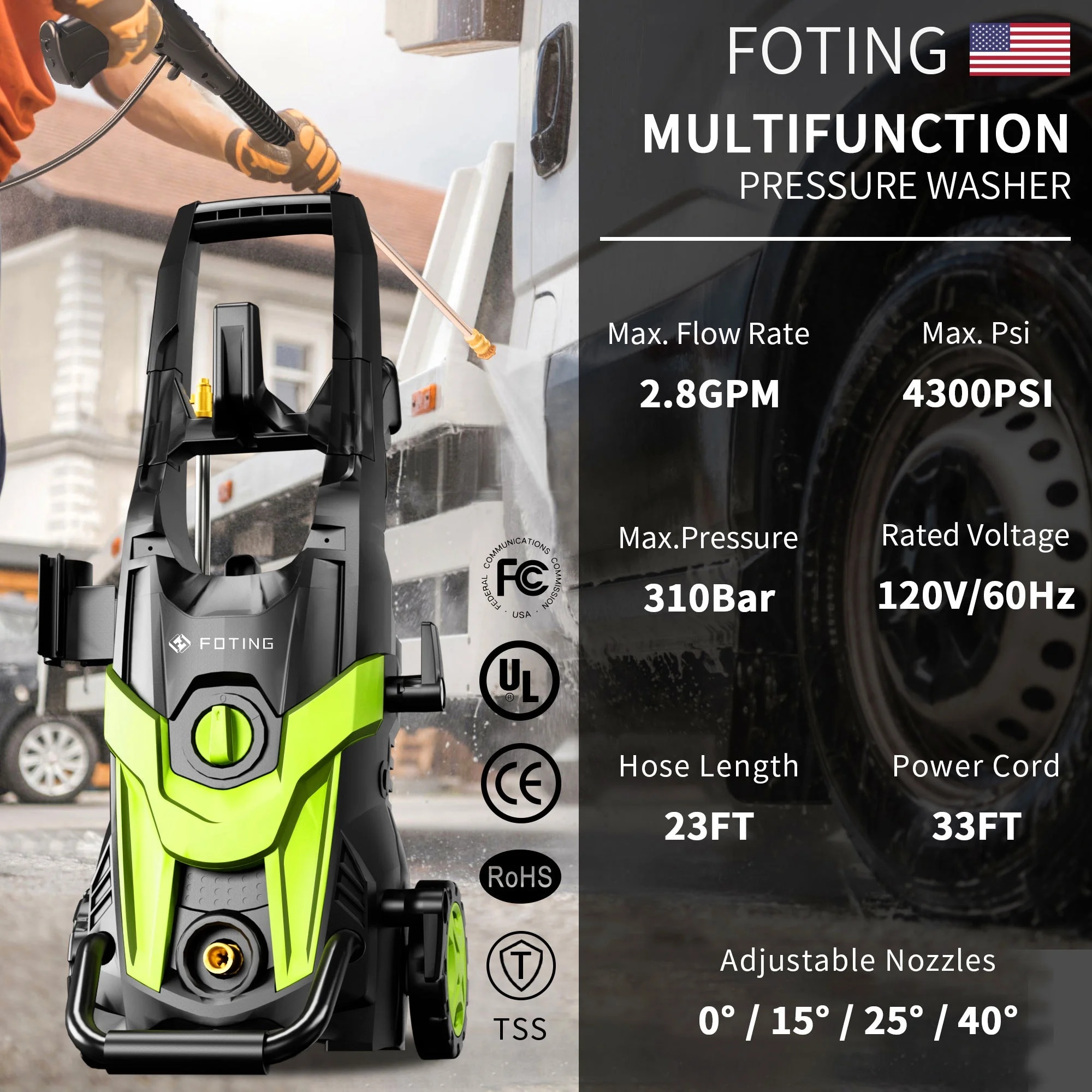 2024 Upgraded Electric Pressure Washer 4300 PSI 2.8 GPM Power Washer with Extra Hose, 23ft Hose 35ft Power Cord, 4 Nozzle and Detergent Tank for Cars, Fences, Patio - Image 19