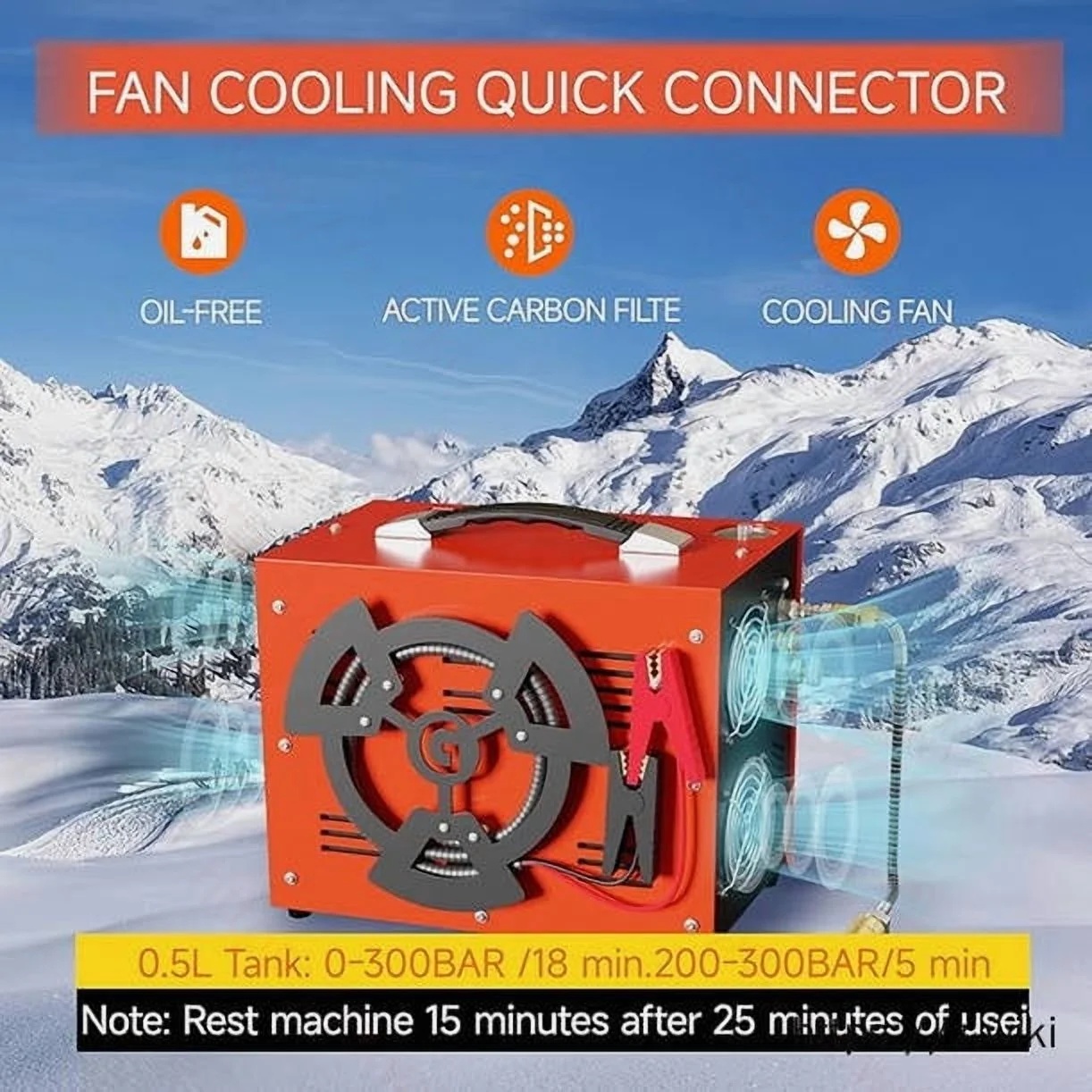 Greteefor PCP Air Compressor, Built-in 600W Adapter, 4500Psi/30Mpa, 350W Motor, 12V DC or 110V/220V AC Power, Auto Stop, Water/Oil free &Cooling Fan for Air Rifle, Paintball, HPA Tanks LightWeight - Image 15