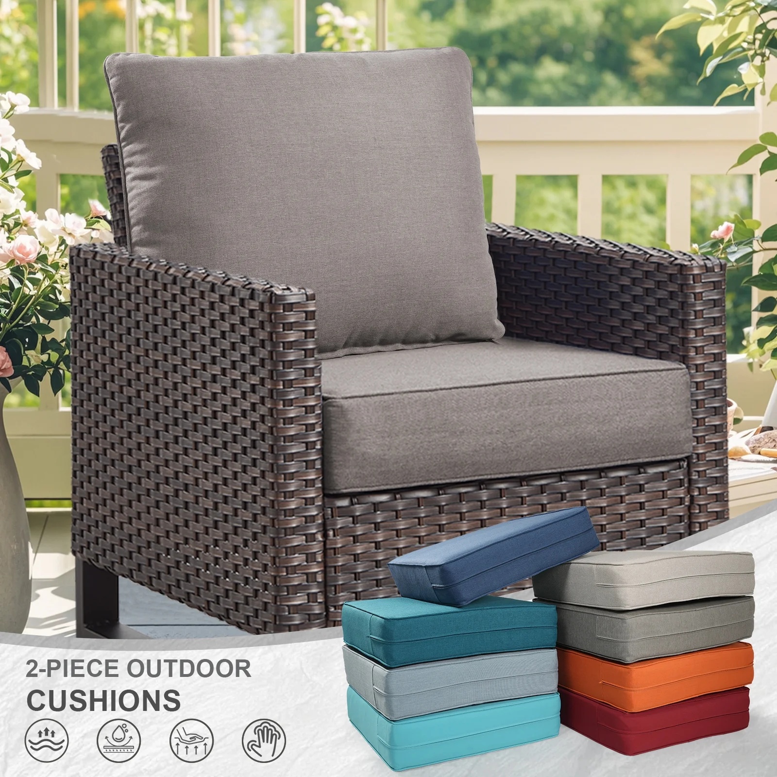 Terraloom 6 Inch Outdoor Cushions 24x24" - Water Resistant 2 Set Deep Seating Patio Chair Back&Seat Cushion for Wicker Rocking Swivel Chairs Loveseat Couch Sectional Sofa in Beige - Image 45