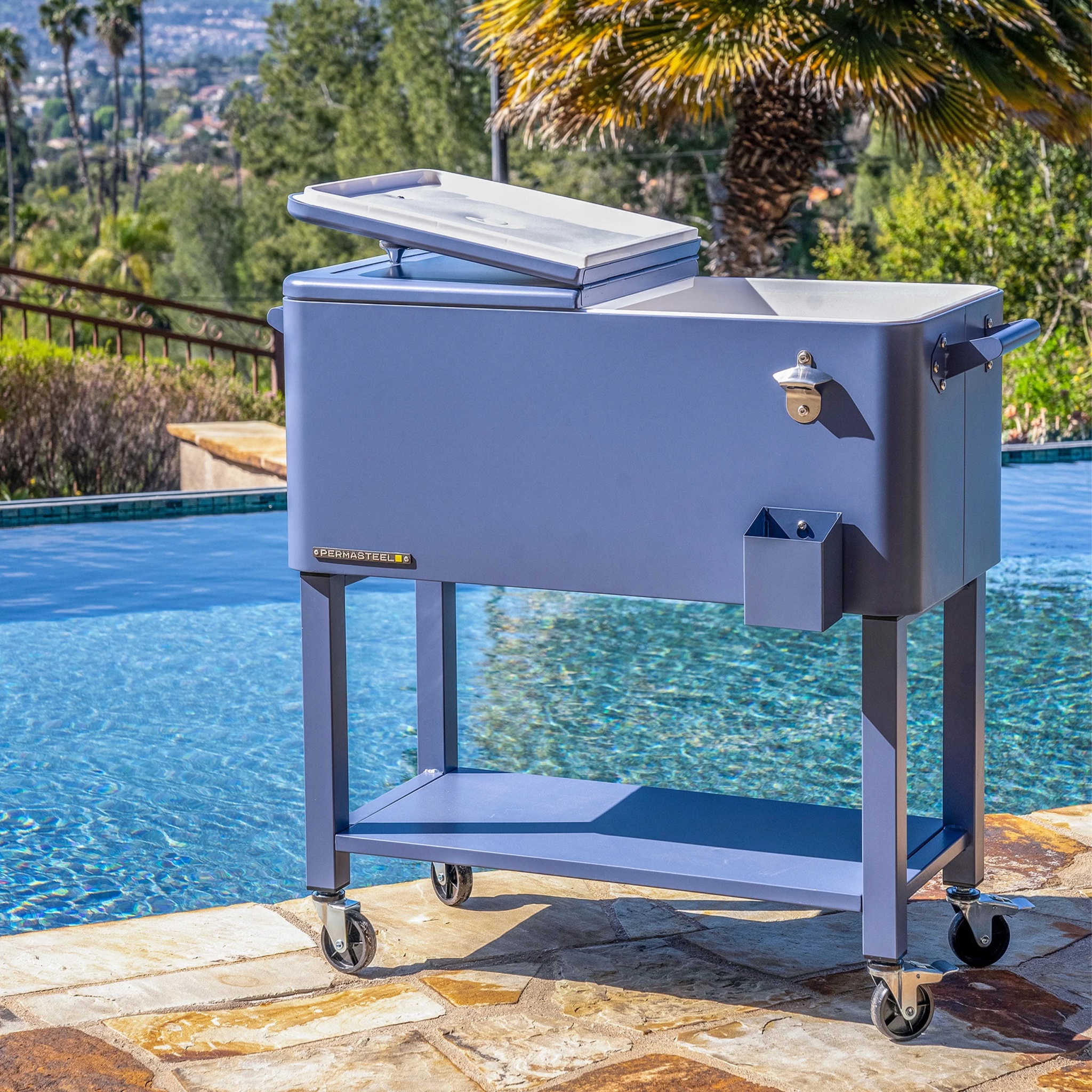 Permasteel 80-Qt Outdoor Steel Patio Cooler with Removable Basin, Rolling Cooler with Wheels, Teal Green - Image 70