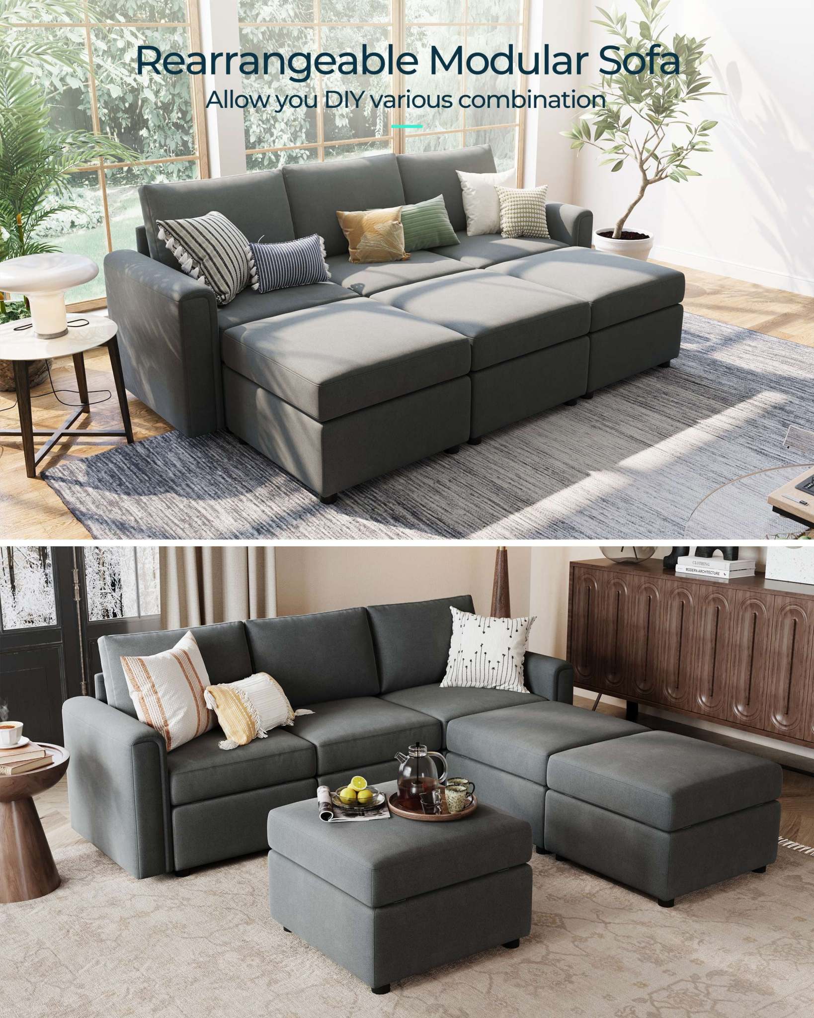 Linsy Home Modern Convertible Sleeper Sofa Bed with Storage Ottomans, Modular Sectional Couch Sofa,Dark Gray - Image 3