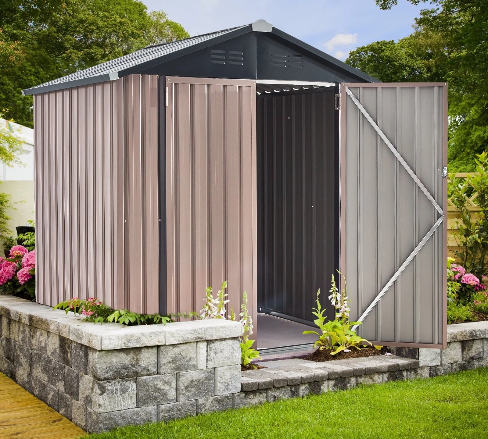 AECOJOY 6' x 4' Outdoor Metal Storage Shed with Lockable Door for Backyard - Image 7