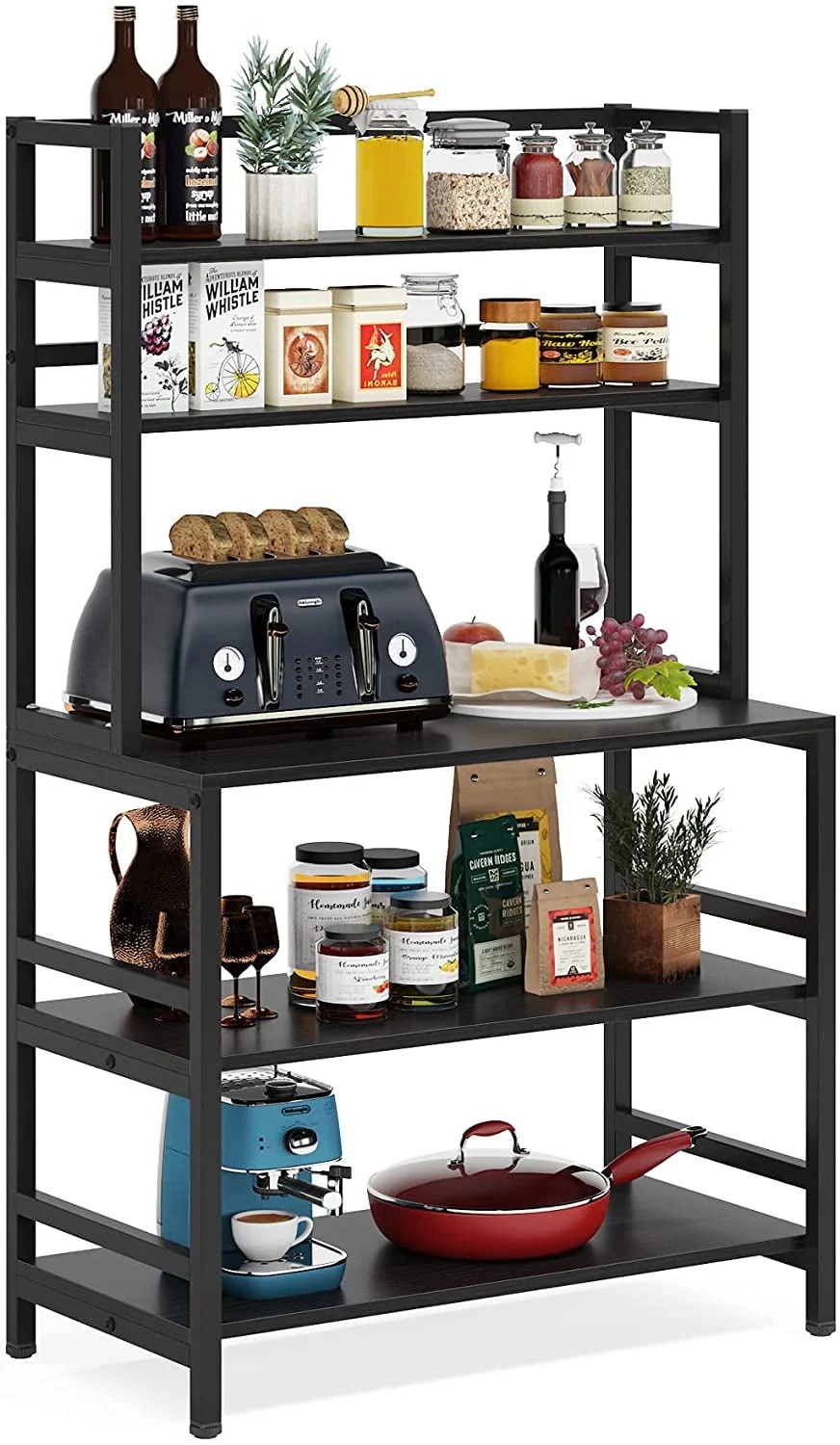 Tribesigns 5-Tier Kitchen Baker's Rack, Microwave Stand Utility Storage Shelf with Hutch - Image 2