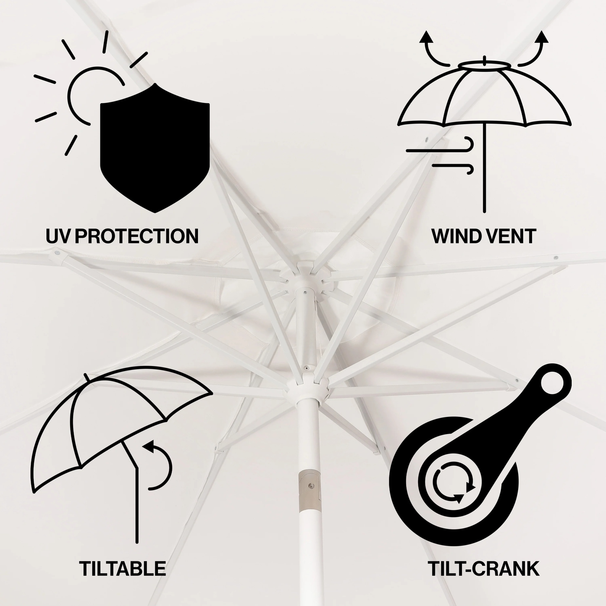 JONATHAN Y Baiona 9 ft. Market Patio Umbrella, Classic Mid-Century with UV Protection, Auto-Tilt, Crank and Wind Vent, White/Coral Pink - Image 6