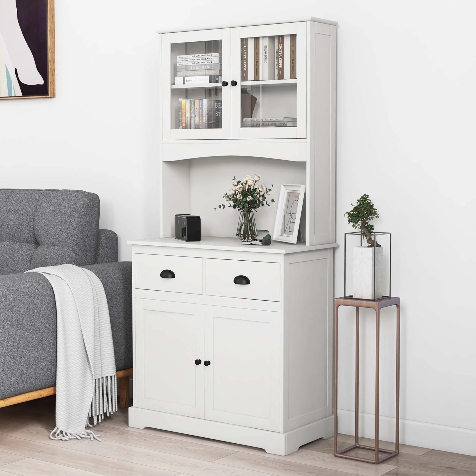 Costway 67'' Storage Cabinet Closet Kitchen Pantry Cupboard with Adjustable Shelves White - Image 4